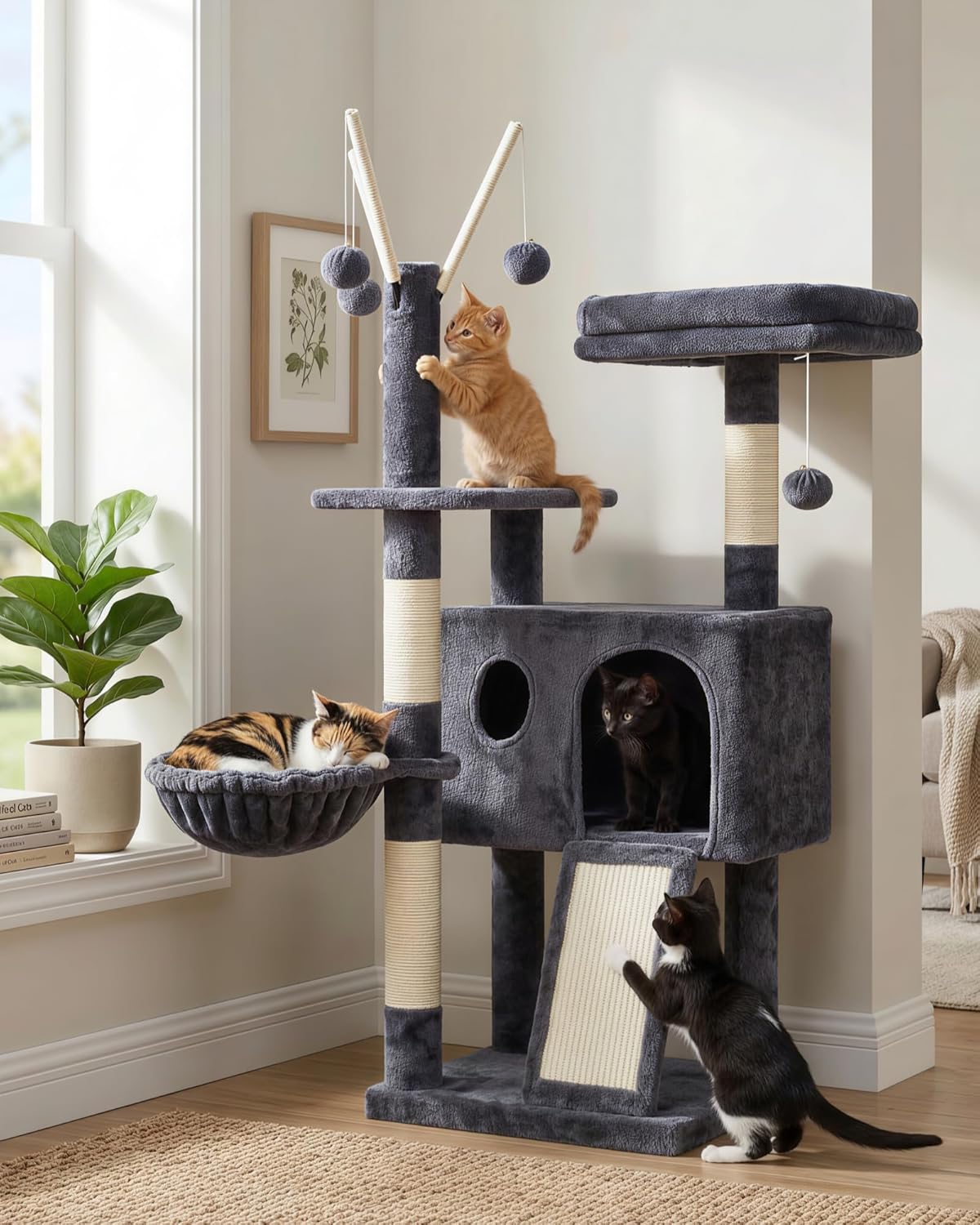 Hey-brother Cat Tree Tower, Scratching Posts with Removable Toys, Cozy