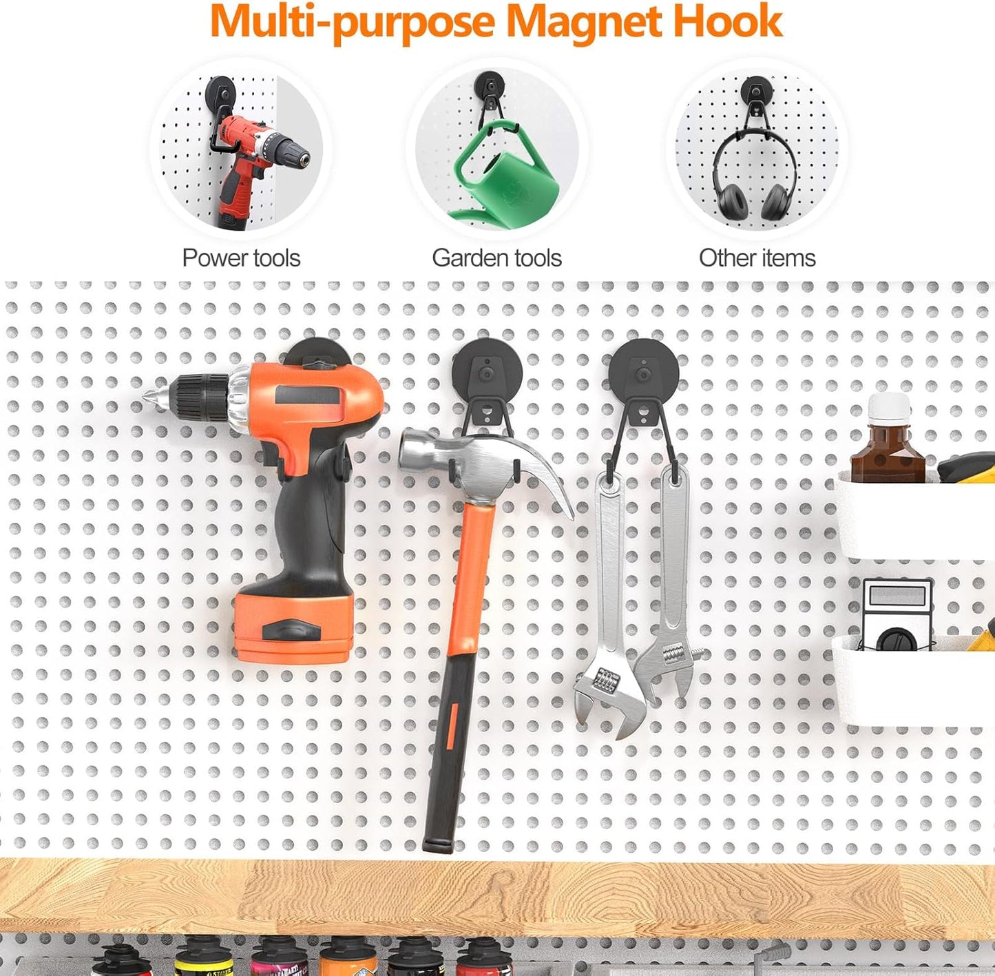 Homde Strong Magnetic Hook, 3 Pack Heavy Duty Magnet Holder Double Hanging Design, 2.6inch Industrial Utility Garage Hanger for Toolbox, Hammer, Garden Tools, Drills, Hose