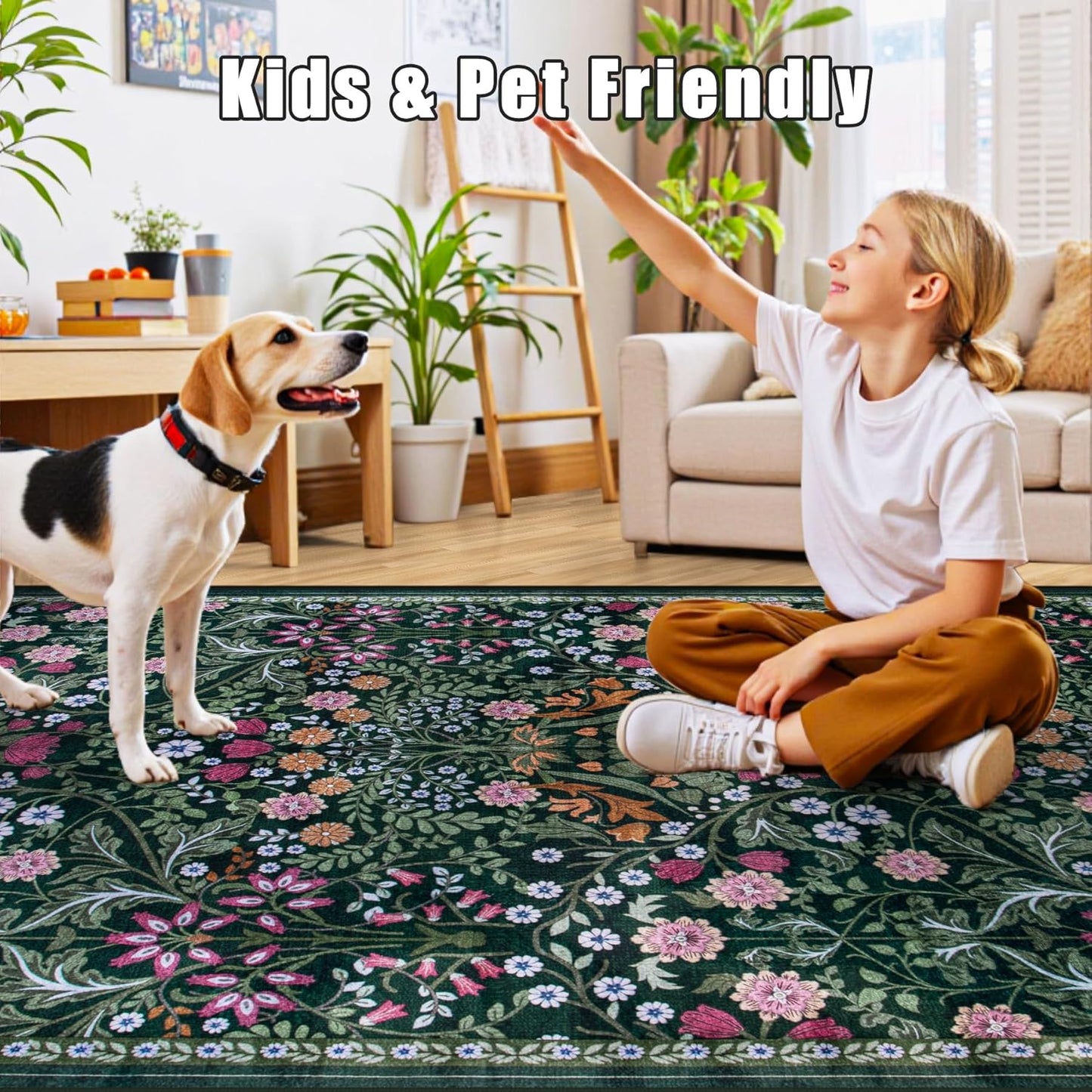 8x10 Area Rugs for Living Room: Floral Washable Rug Vintage Large Soft
