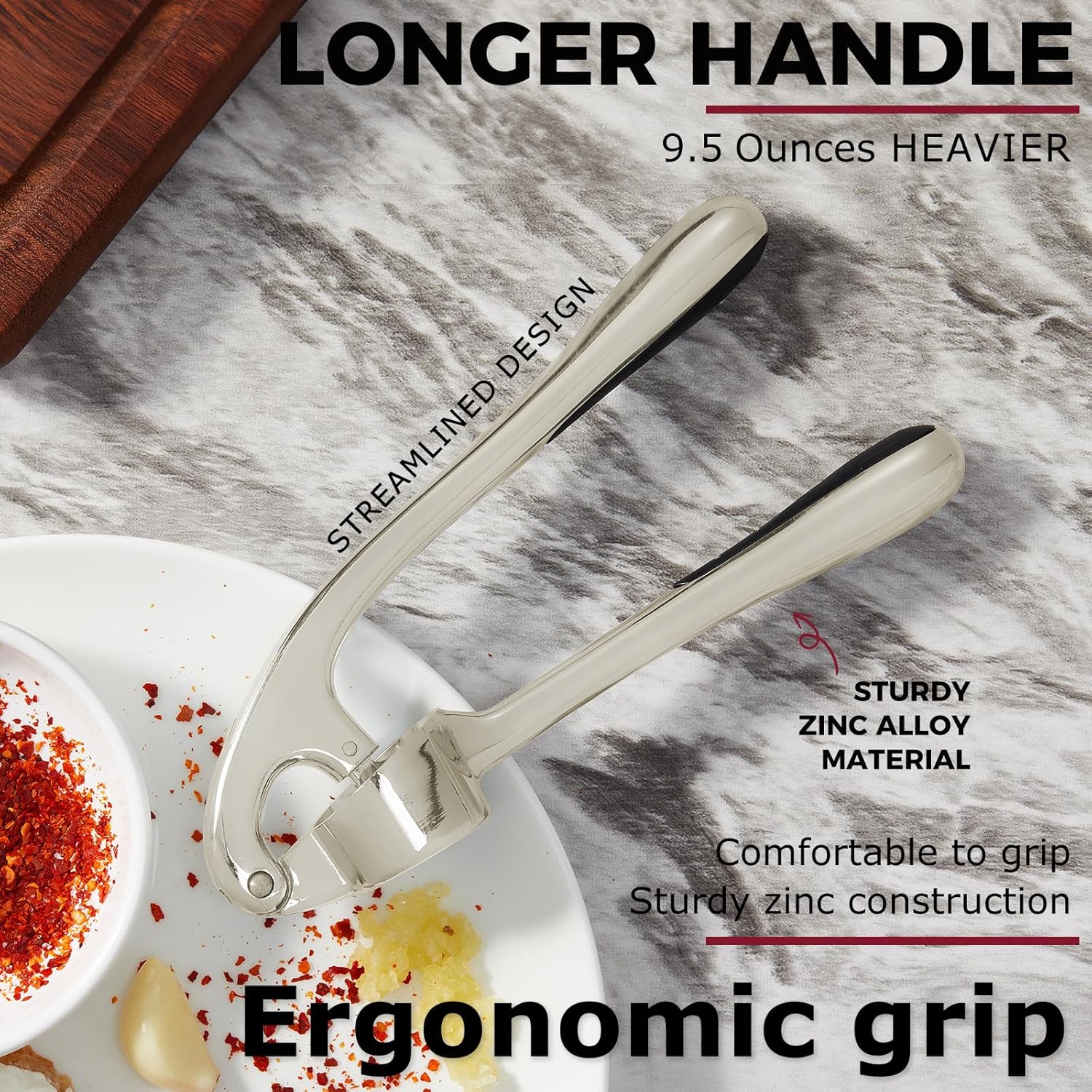Kitessensu High Effective Garlic Press With Studs, Heavy Duty Garlic M