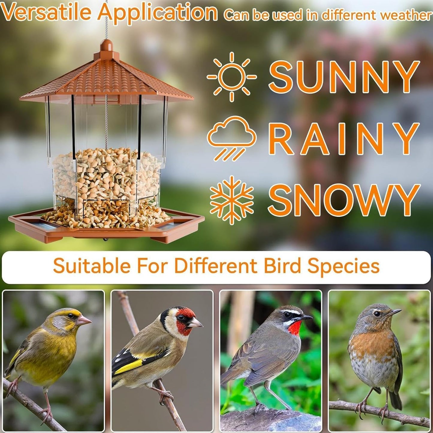 Bird Feeder Hangable, Refillable Water Bowl, Squirrel Proof Window, Durable Weather-Resistant Design with Perch Tray for Outside Feeding Water Backyard Wildlife Pets Trees Garden