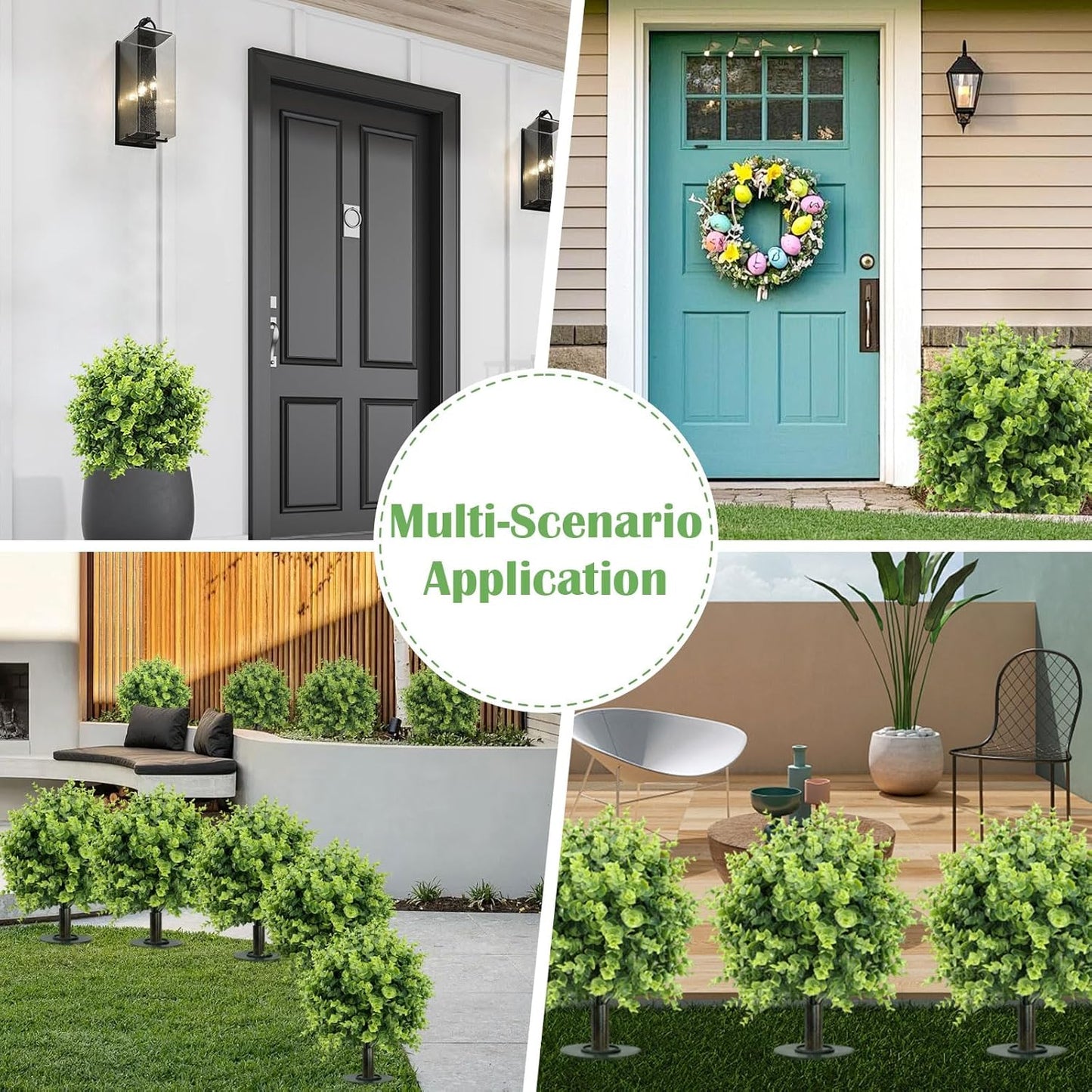 2 Pack Artificial Eucalyptus Topiary Ball Tree - 24" Artificial Plants for Yard with Ground Spike, UV Resistant Fake Plants Bushes Outdoor Greenery Shrubs for Front Porch Garden Enterway Home Decor