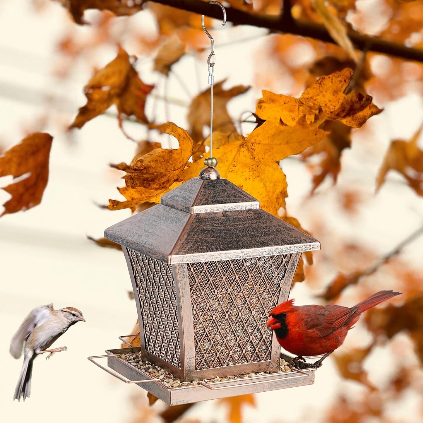 MYITYARD Bird Feeder for Outdoors Hanging, 4 lbs Large Capacity Metal Wild Bird Feeders - Vintage Bronze Finish Rust-Resistant Birdfeeder for Garden Yard Balcony Decor, Easy Fill, Thickened