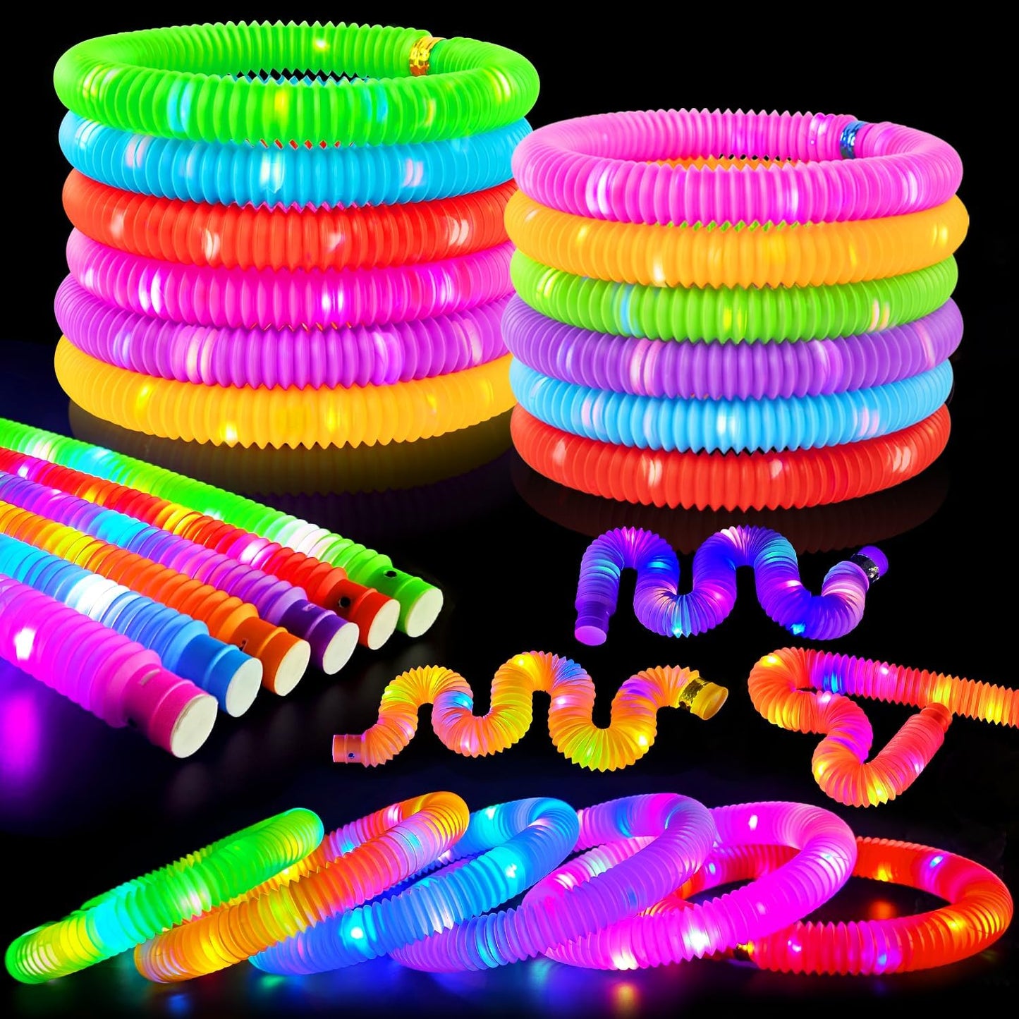 Easter Basket Stuffers for Toddlers-6 PCS Light Up Pop Tube Toys Gifts