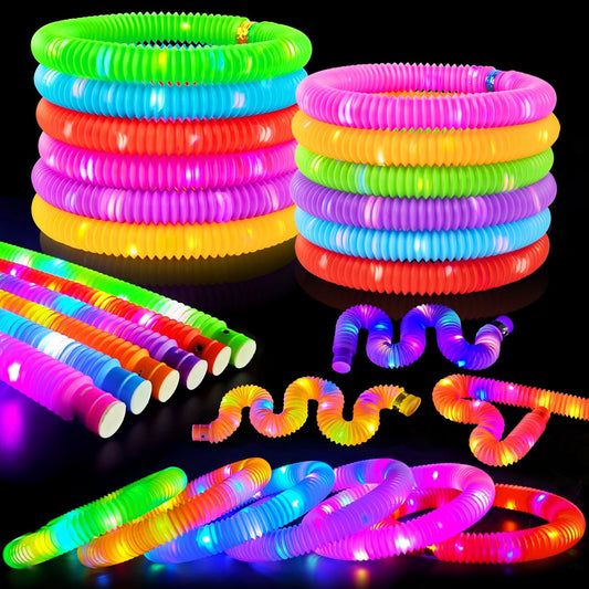 Easter Basket Stuffers for Toddlers-6 PCS Light Up Pop Tube Toys Gifts