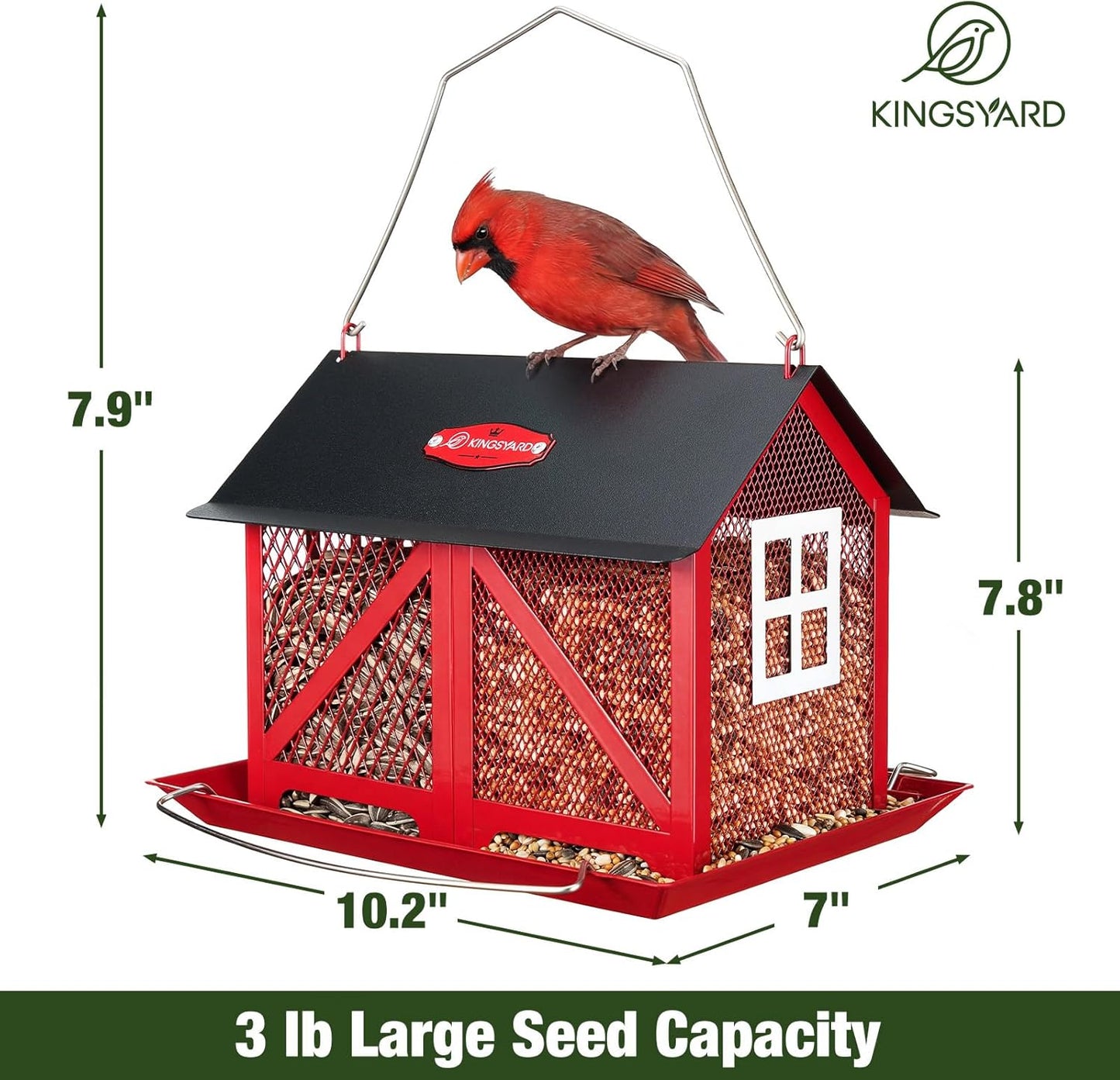 Kingsyard Metal Bird Feeder for Outdoors Hanging, 2-in-1 Wild Bird Fee