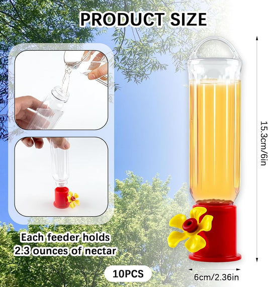 10 Pack Small Hummingbird Feeder for Outdoors Mini Hummingbird Feeders with S Hook Cleaning Brush Plastic Single Feeders for Outdoors Window Hanging
