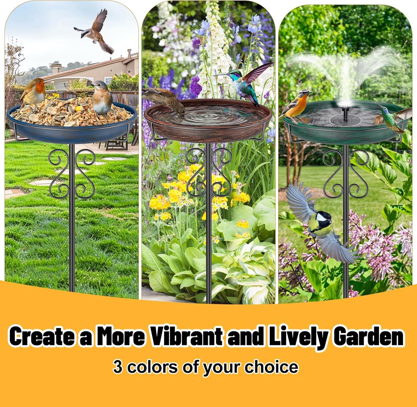 Metal Bird Bath for Outside,Bird Baths Feeder Bowl with 5 Prongs Base Stake,Freestanding BirdBaths for Outdoors Garden Patio Yard Lawn Decor (Vintage Bronze)