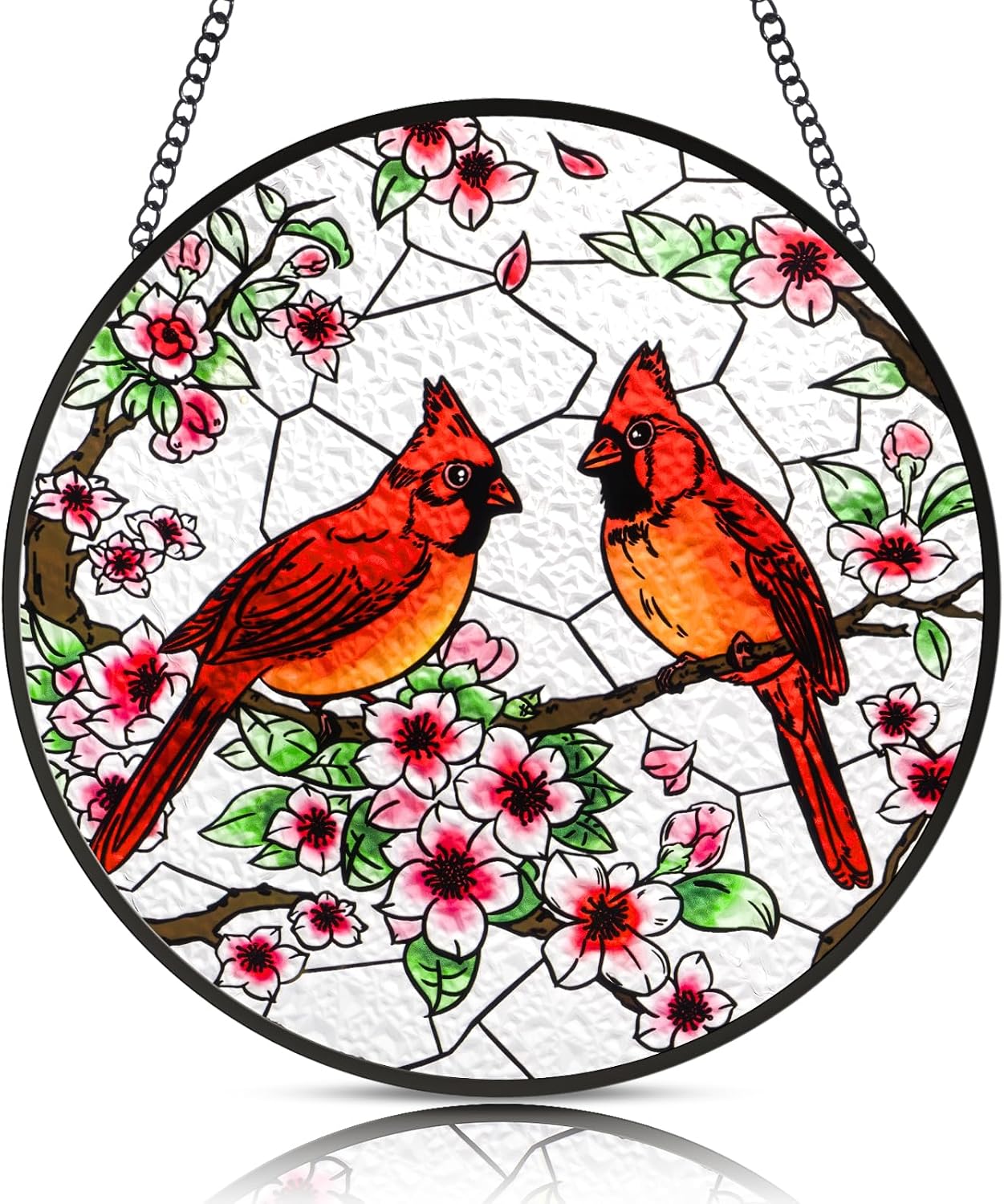 Stained Glass Window Hanging, Cardinal Sun Catchers Colorful Glass Panel Bird Suncatcher Indoor Window Wall Art Home Decor Gift for Birthday Christmas, for Women,Men,Wife, Lovers, and Mom 6.3 in