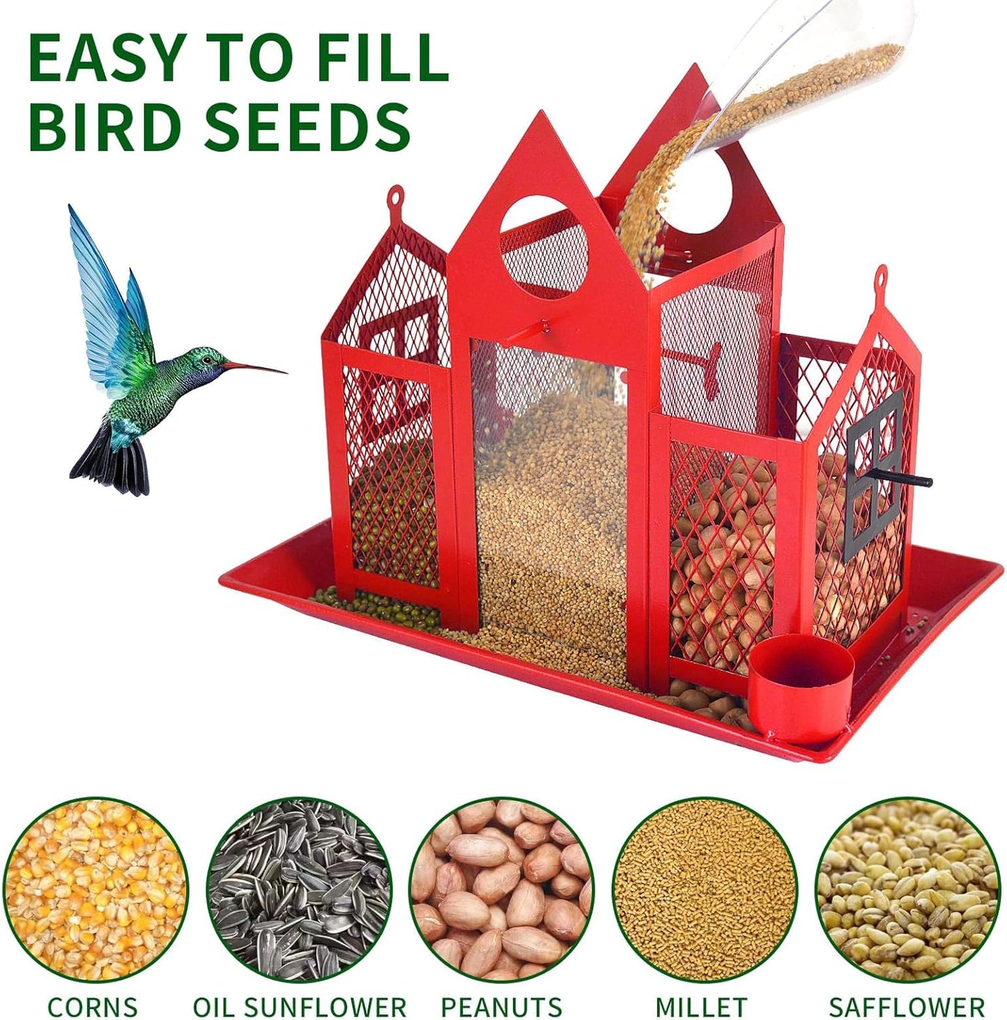 Solar Bird Feeders House for Outside Hanging, Metal Wild Bird Feeder f