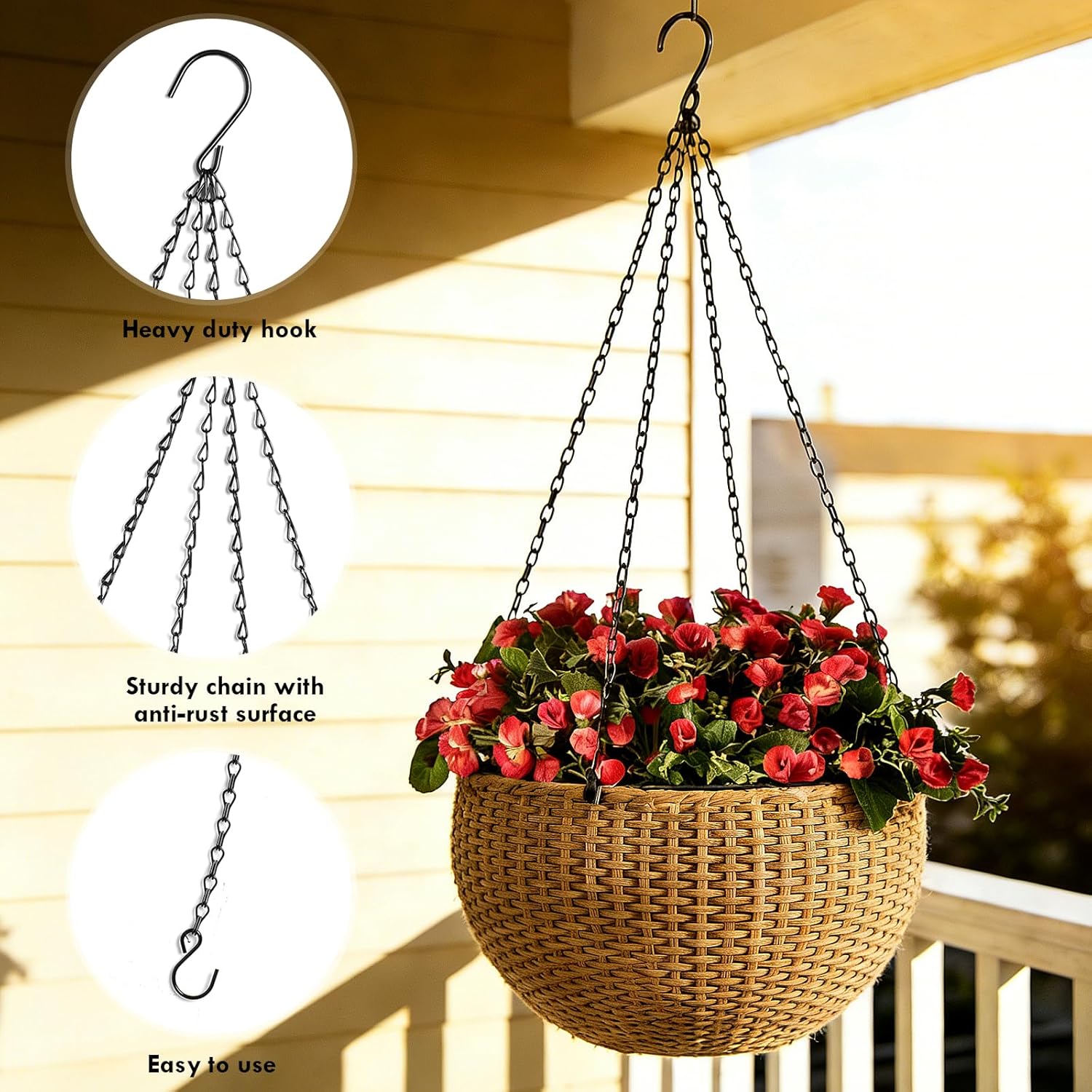 3 Pack 23 Inch Plant Hanger Chains with Hooks - Replacement Hanging Ba