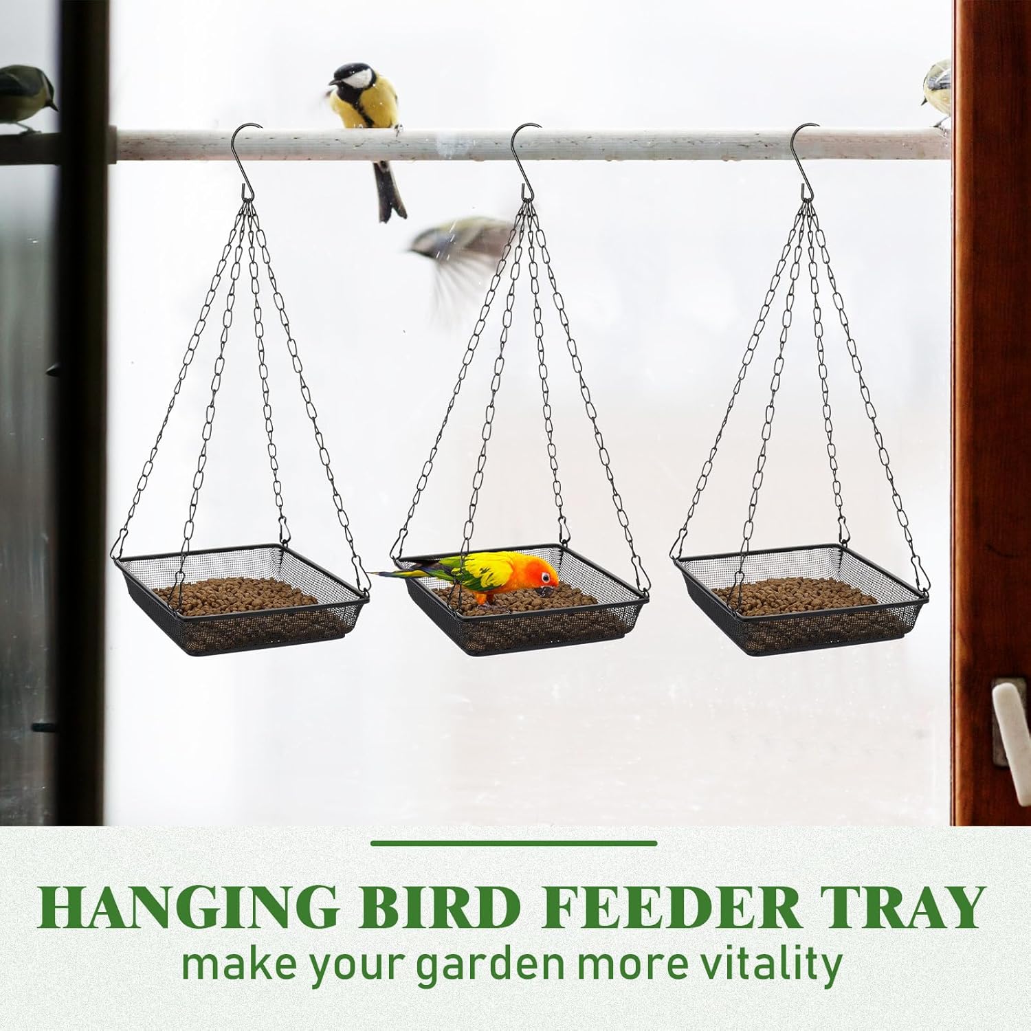 4 Pieces Hanging Bird Feeder Tray Platform Metal Mesh Feeder Seed Plat