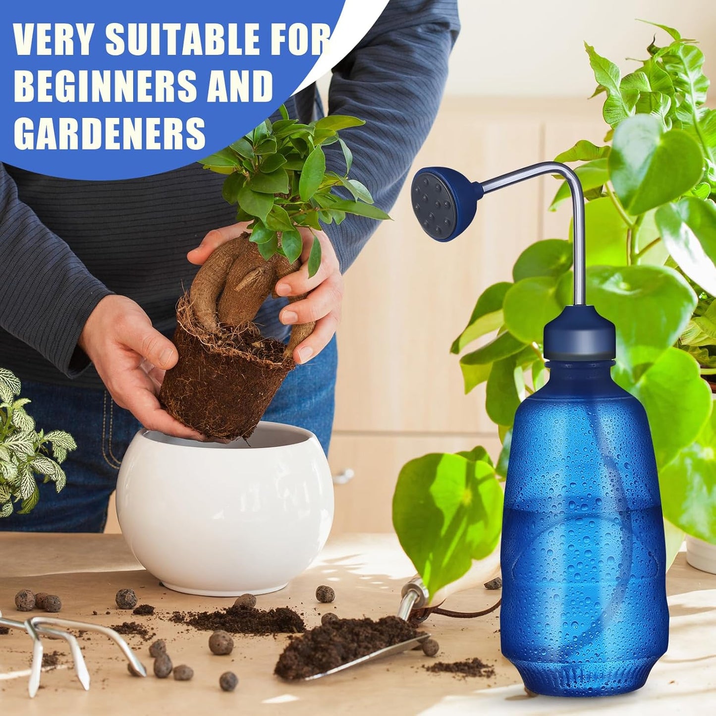 Watering Can 450ML,Succulent Watering Bottle Plant Flower Squeeze Bottle Plastic Bend Mouth Safety Wash Bottle 2 In 1 Spray Head Functionality