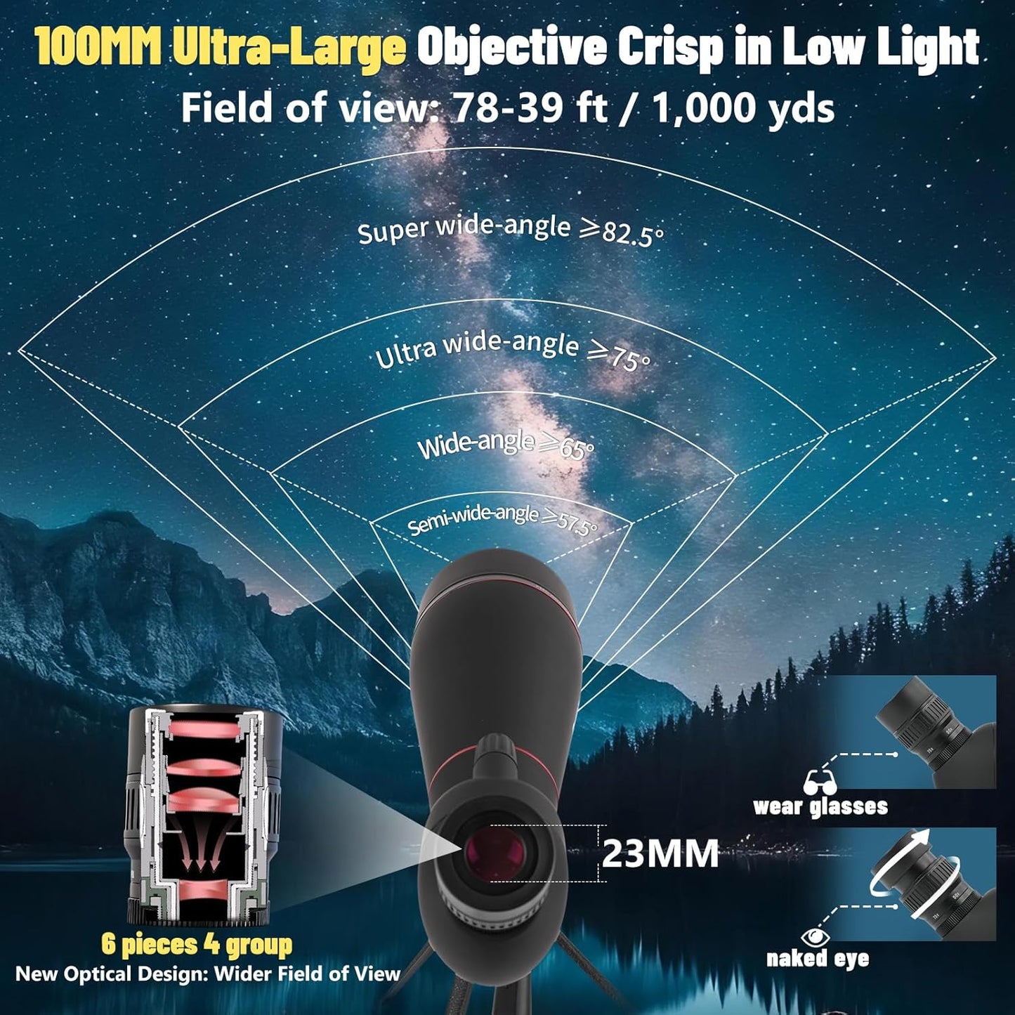 Spotting Scope, 25-75x100 Angled Spotting Scopes for Target Shooting w