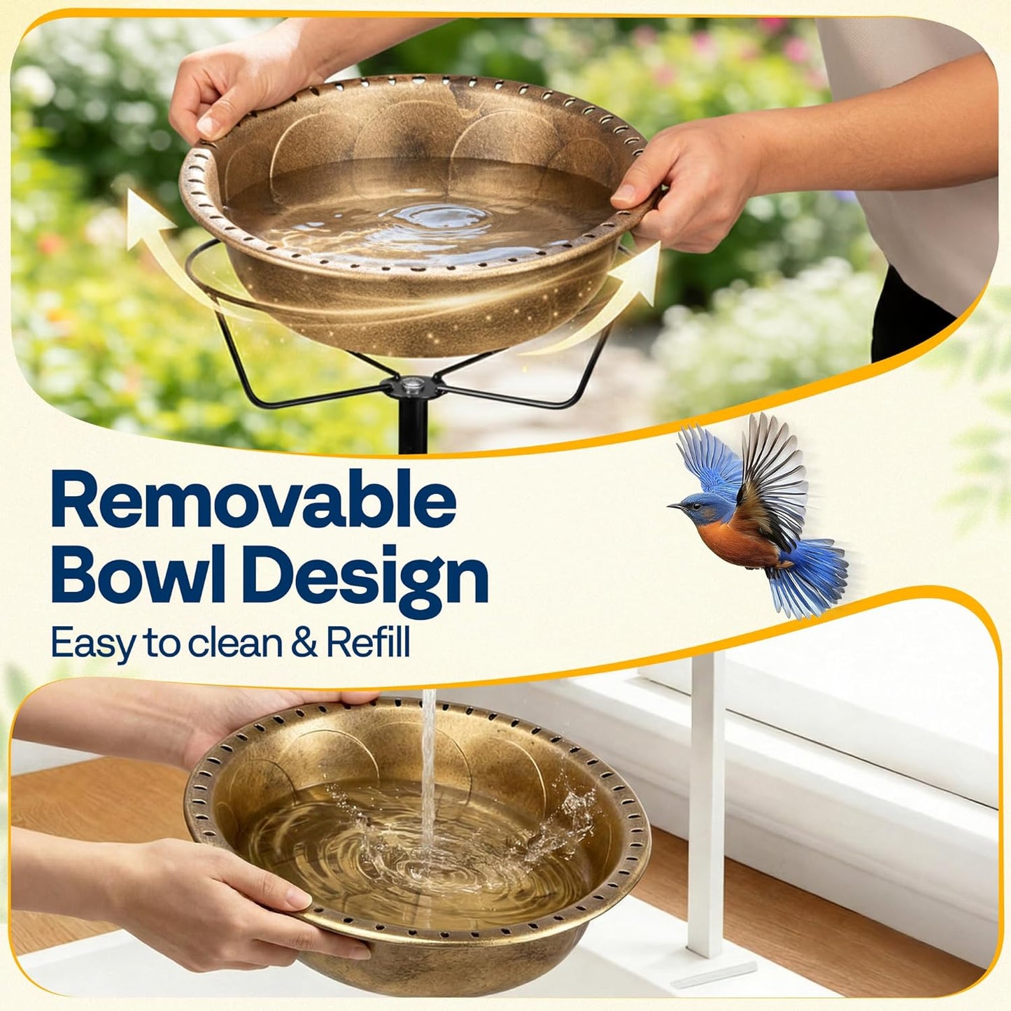 VIVOHOME Bird Bath for Outside, Outdoor 13'' Birdbath Bowl with Metal 