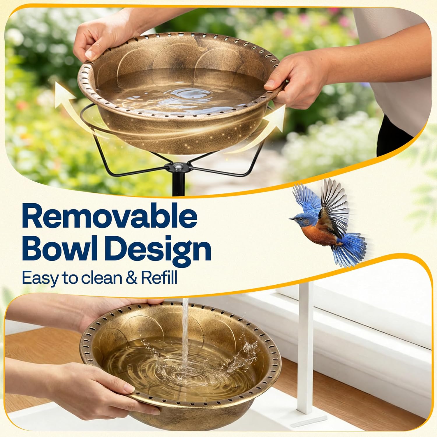 VIVOHOME Bird Bath for Outside, Outdoor 13'' Birdbath Bowl with Metal 