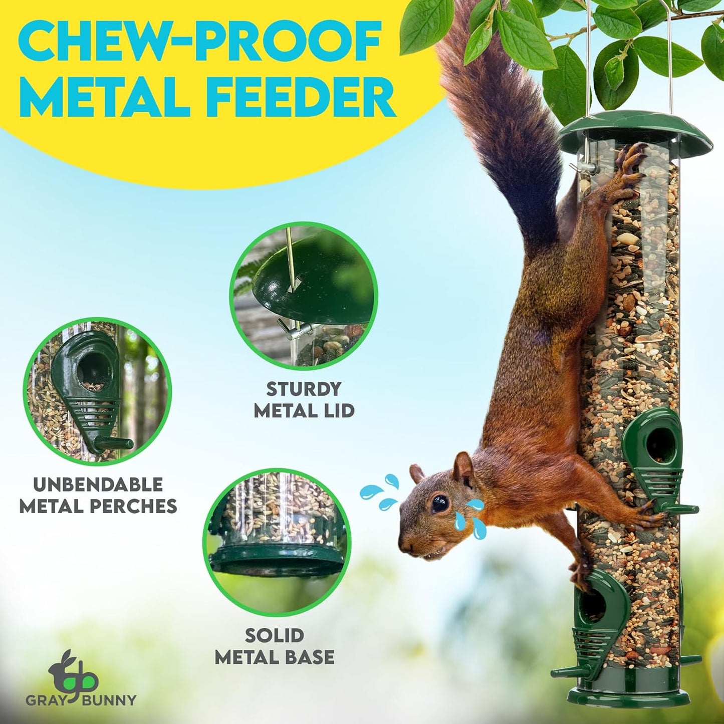 Bird Feeders for Outdoors (Metal, 2 Pack) – Chew-Proof Hanging Bird Feeder with 4 Ports, Rust-Proof Heavy Duty Tube Design, 15 Inches