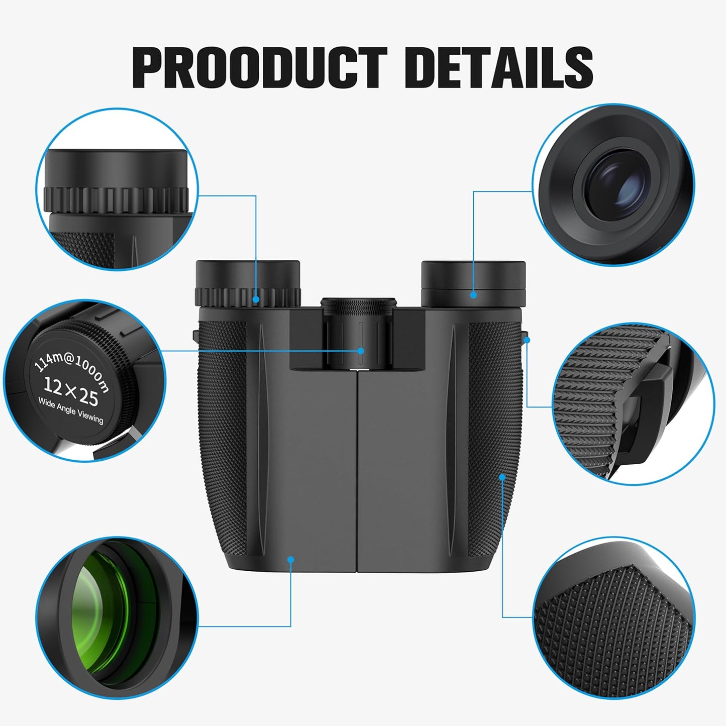 Binoculars 12x25 for Adults and Kids Night Vision Binoculars Compact Binocular Waterproof Binocular Wide Field of View for Bird Watching,Hiking,Hunting,Concert with Binocular Cases