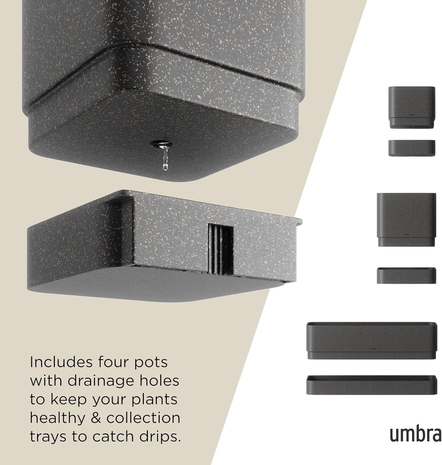 Umbra Cubiko Wall Planter with 4 Lightweight and Durable Pots (Black)