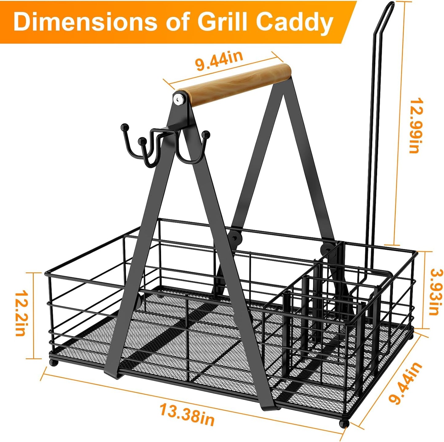 Grill Caddy, BBQ Caddy for Outdoor Grill with Paper Towel Holder, Picnic Utensil Caddyfor Outdoor Kitchen, RV, Patio, Tailgate, Camping Essentials, Grilling Gifts for Men, Barbecue Tool Sets