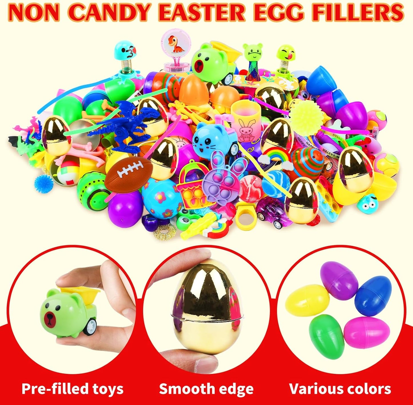 200 Pcs Prefilled Easter Eggs with Assorted Toys Inside,Basket Stuffers Easter Fillers,Easter Toys Bulk,Easter Egg Hunt Supplies,Prizes Classroom Events,Easter Party Favors Gifts for Kids Boys Girls