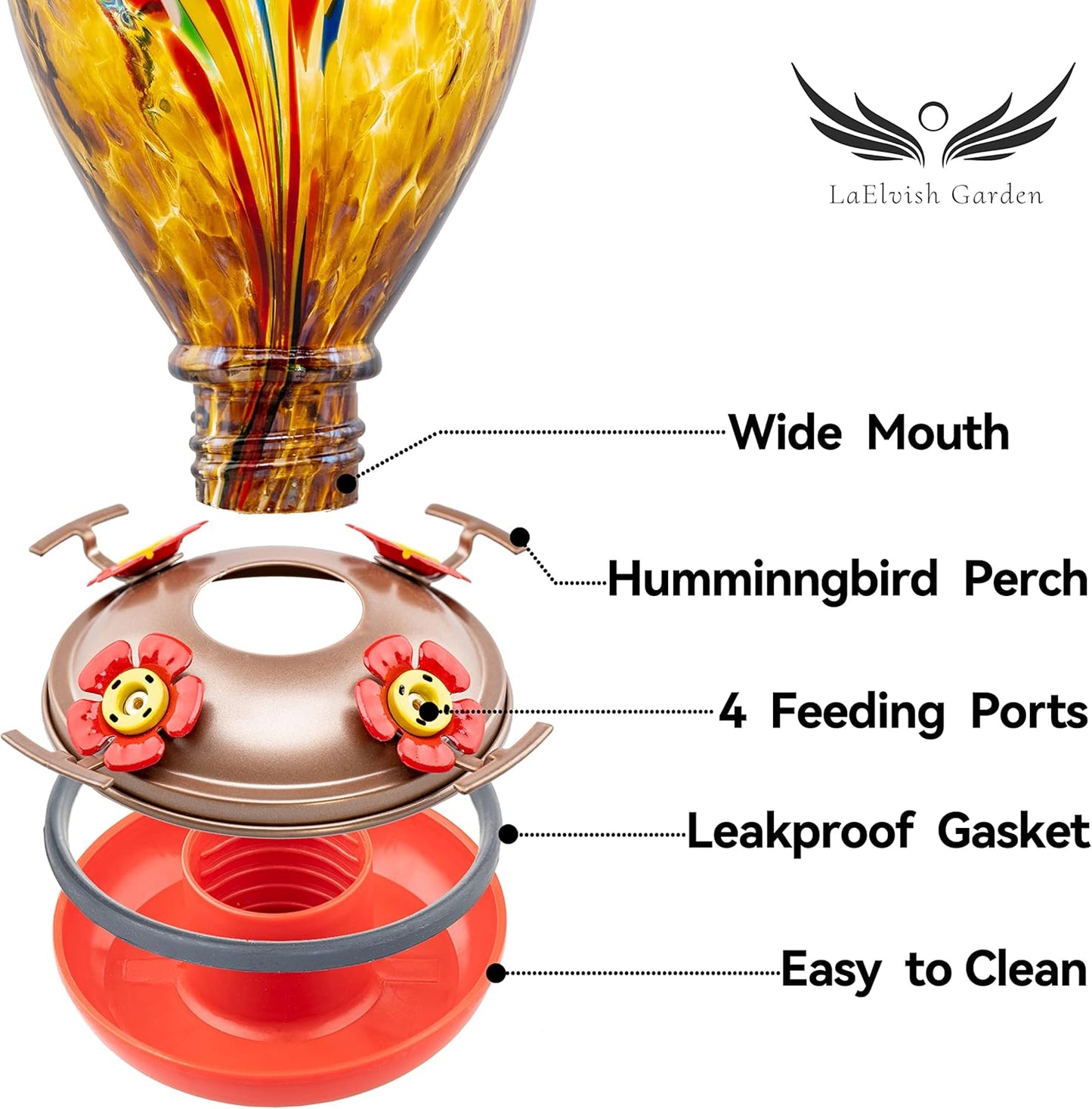 Hummingbird Feeder, 34OZ Hand Blown Glass Hummingbird Feeders for Outd