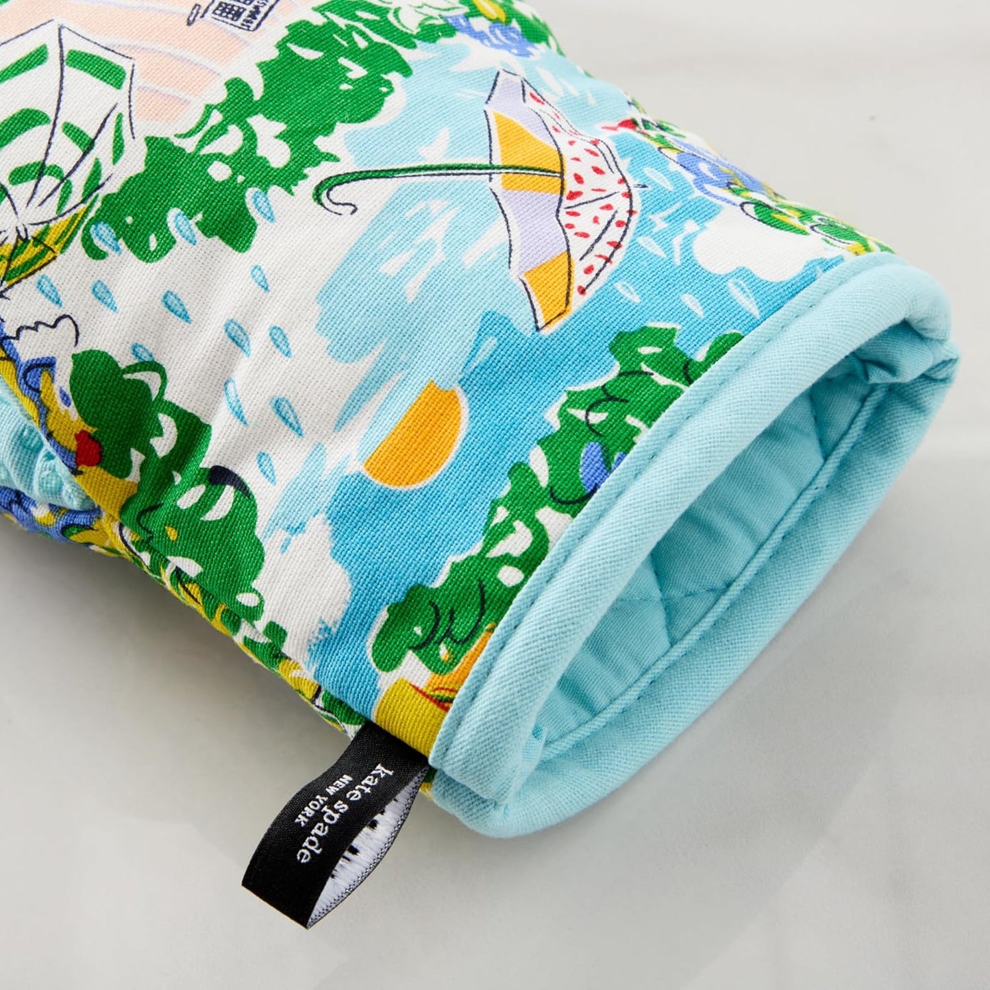 Kate Spade New York Spring Garden Mini Oven Mitt 2-Pack Set, Heat Resistant, 100% Cotton with Printed Non-Slip Silicone Grip, Blue/Green/Beige, 5.5"X8"