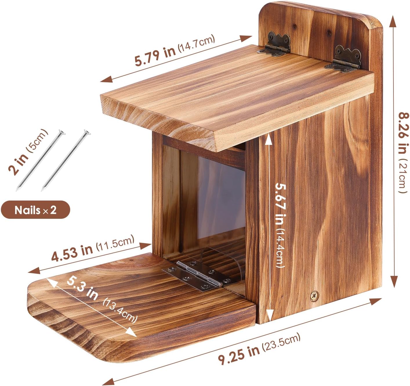 MIXXIDEA Wooden Squirrel Feeder Box, Sturdy Squirrel Feeding House with Thickness 1.5CM Wood, No Assembly Required, for Backyard Outside Garden (1 PCS)