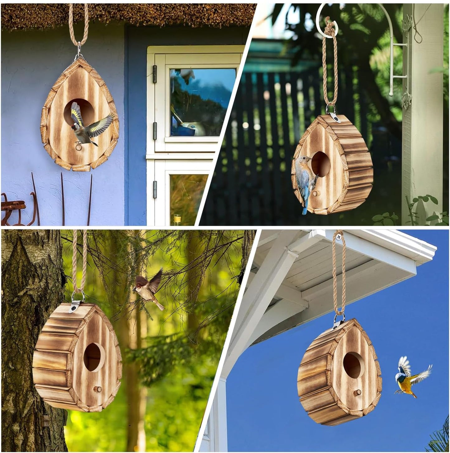 Hummingbird House for Outside - Natural Wooden Birdhouse for Bluebirds, Finches, Cardinals - Small Hanging Bird Nesting Box for Garden, Patio, or Yard - 5.9" D x 4.1" W x 3.8" H
