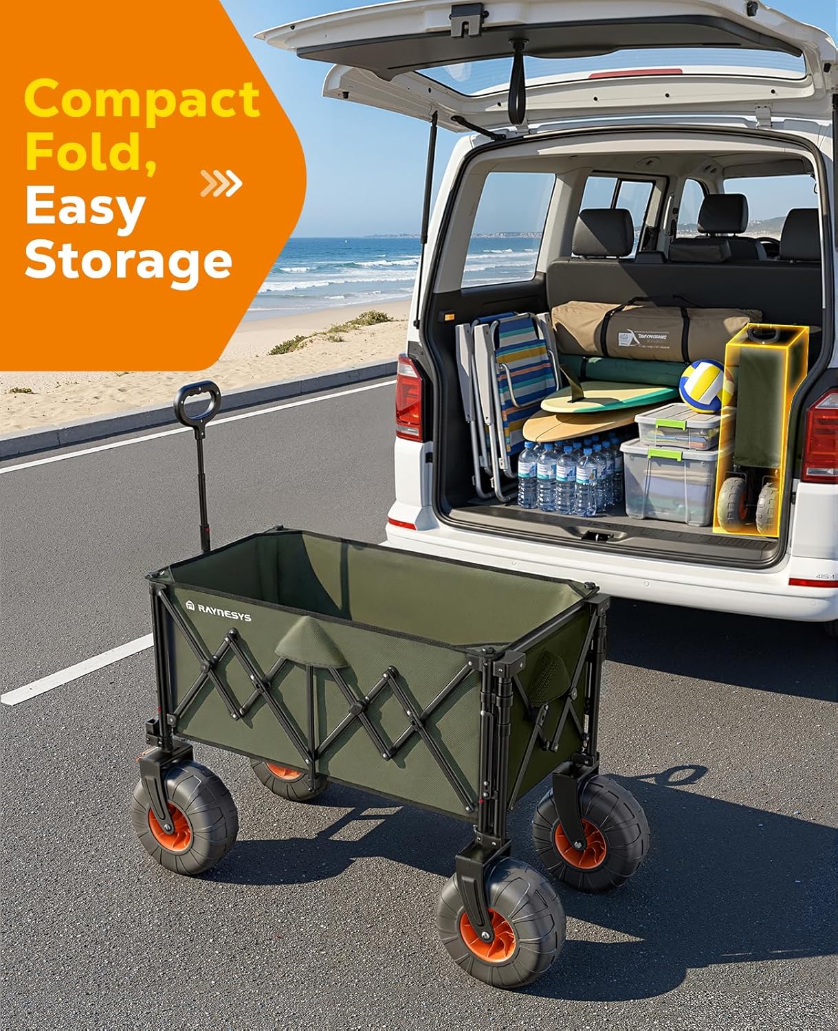 Beach Wagon with Big Wheels for Sand, 440lbs Wagons Carts Foldable wit