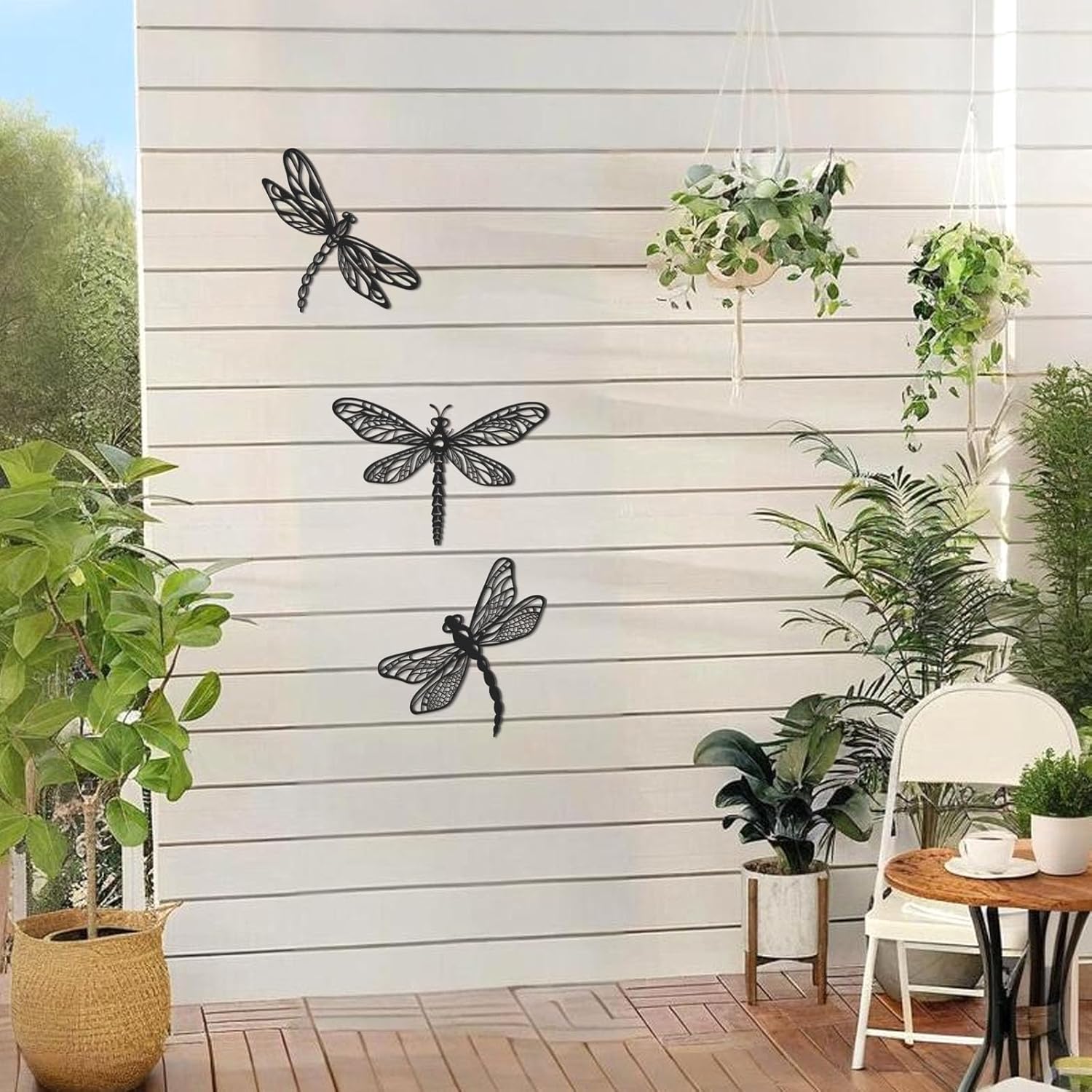 KOYILTD 3 Pieces Unique Dragonfly Wall Decoration Black Metal Garden W