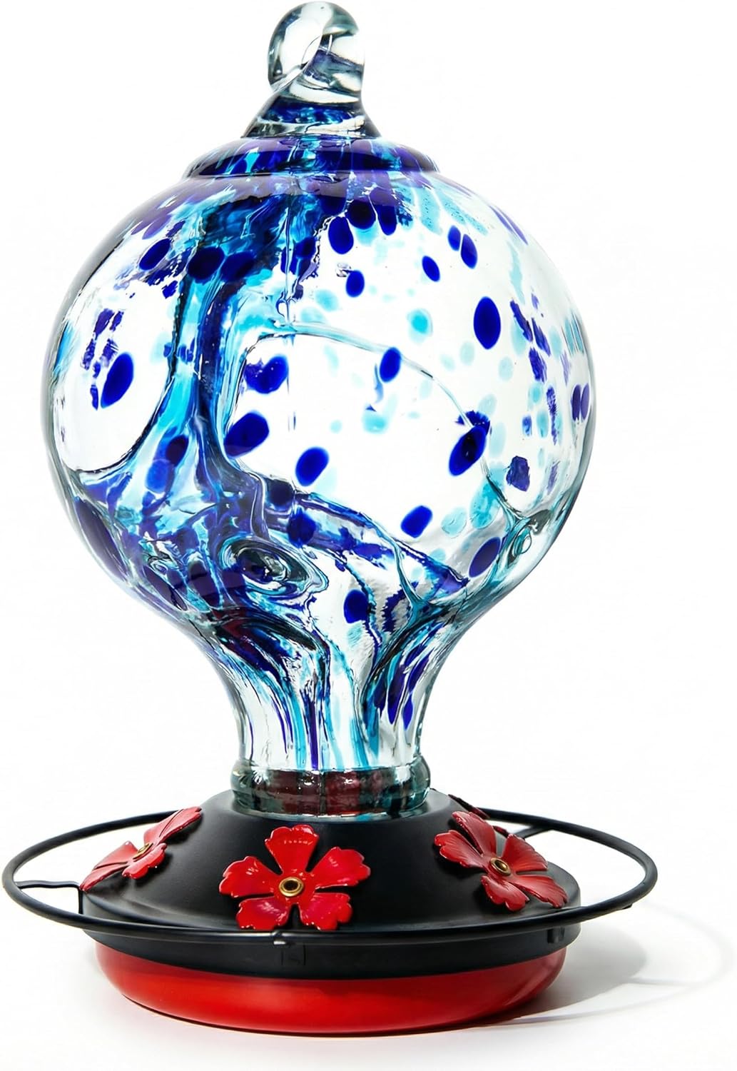Hummingbird Feeder for Outdoors Hanging, 34 Oz, Handcrafted Gift Inner Glass Décor for Bird Garden Lover, Ant Moat & Bee-Resistant Ports, Hook & Brush Included, Ocean Blue