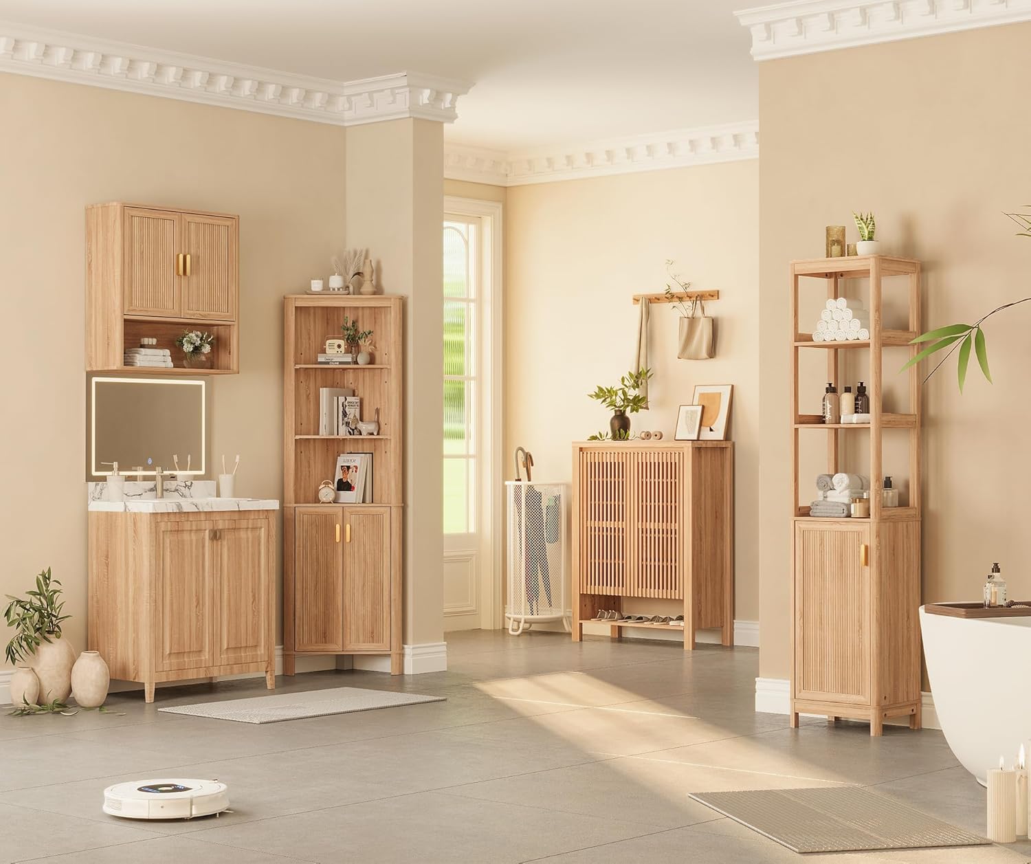 Bathroom Wall Storage Cabinet, Medicine Cabinet with Adjustable Wood S