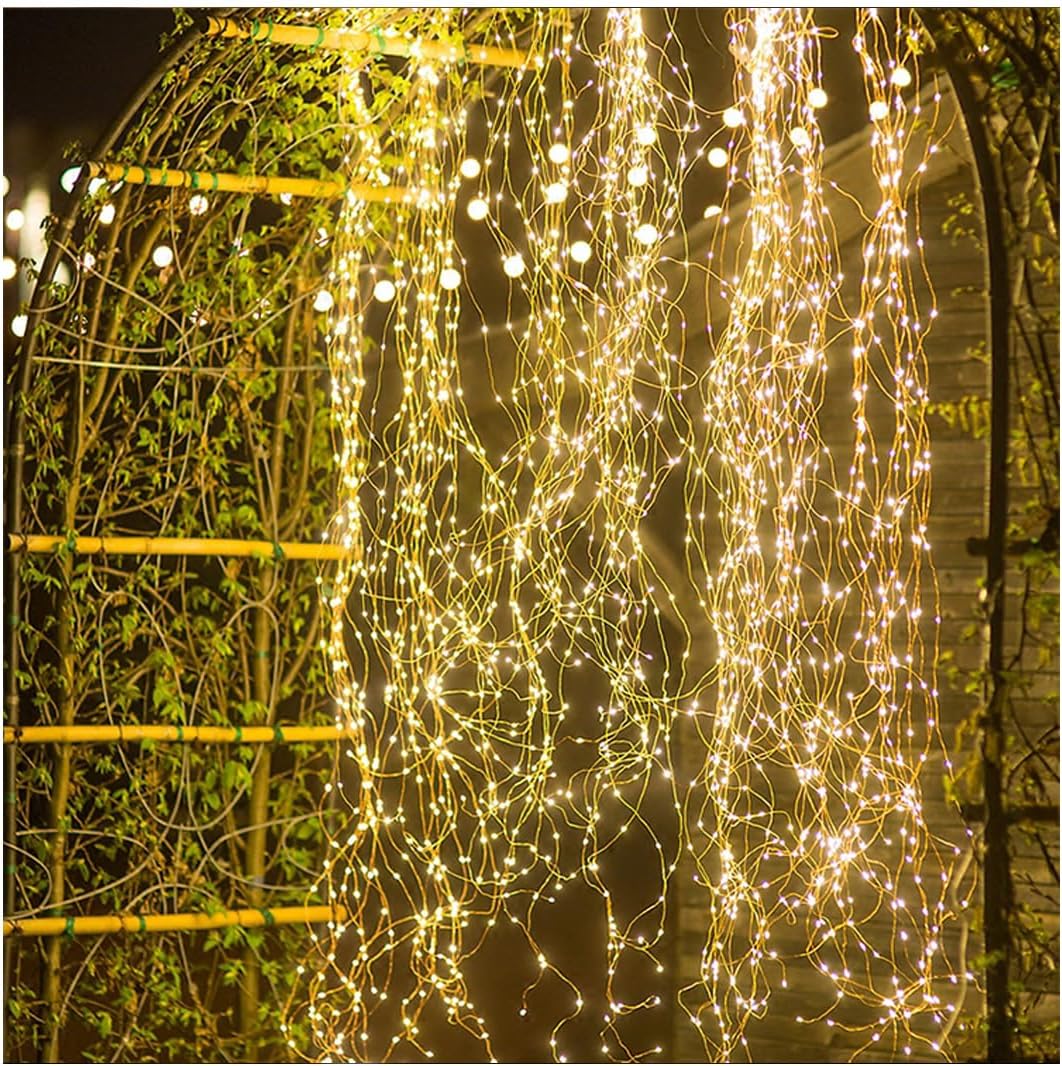 Chims Solar Fairy String Lights Bunch Light 300 LED 15 Branch Warm White Firefly Lighting Waterproof Solar Powered Waterfall Starry Fairy Lights for Indoor Festival Decor