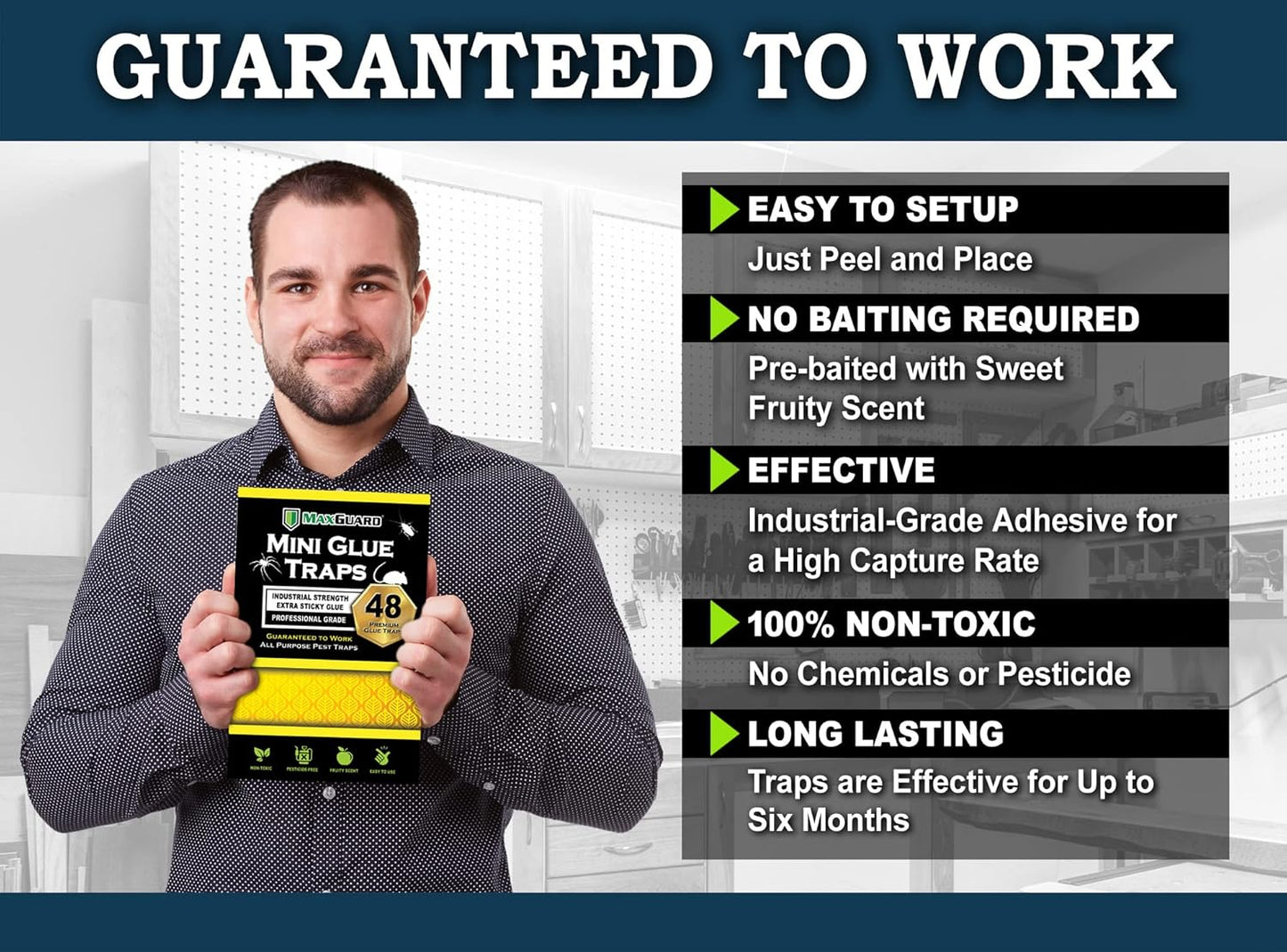 MaxGuard Mini Glue Traps (48 Traps) Non-Toxic Extra Sticky Glue Board 