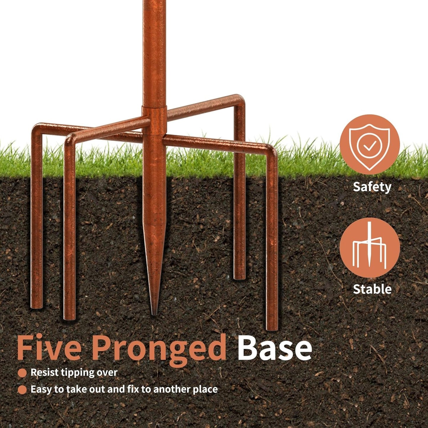 Metal Bird Bath for Outside Garden Birdbath Bowl, 42.1" Height Bird Feeders for Outdoors with 5 Prongs Base Stake, Standing Birdfeeders Bath Bowl for Yard Lawn Decor (Vintage Copper)