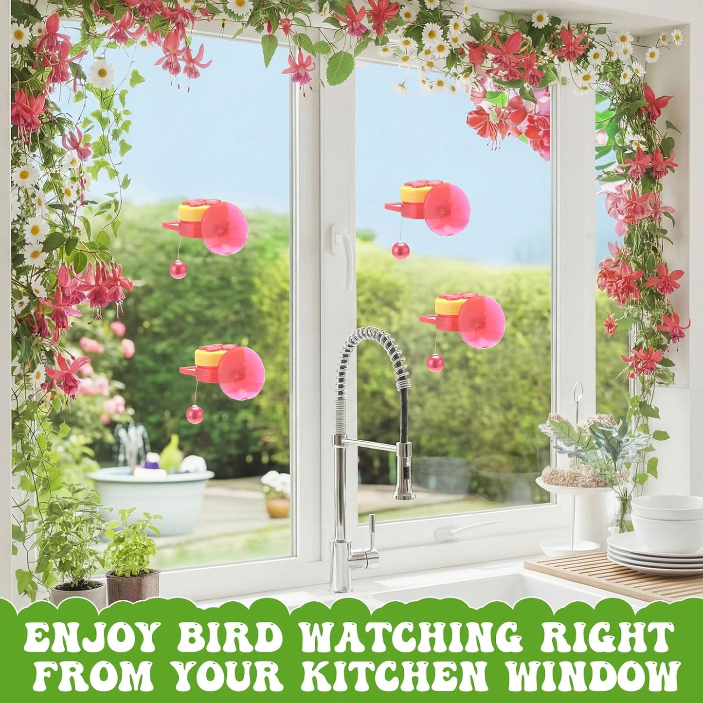4 Set Window Hummingbird Feeder, 1.57" x 2.56" x 2.76" Mini Humming Bird Feeders with Strong Suction Cup and Brush for Outdoors Garden Decoration