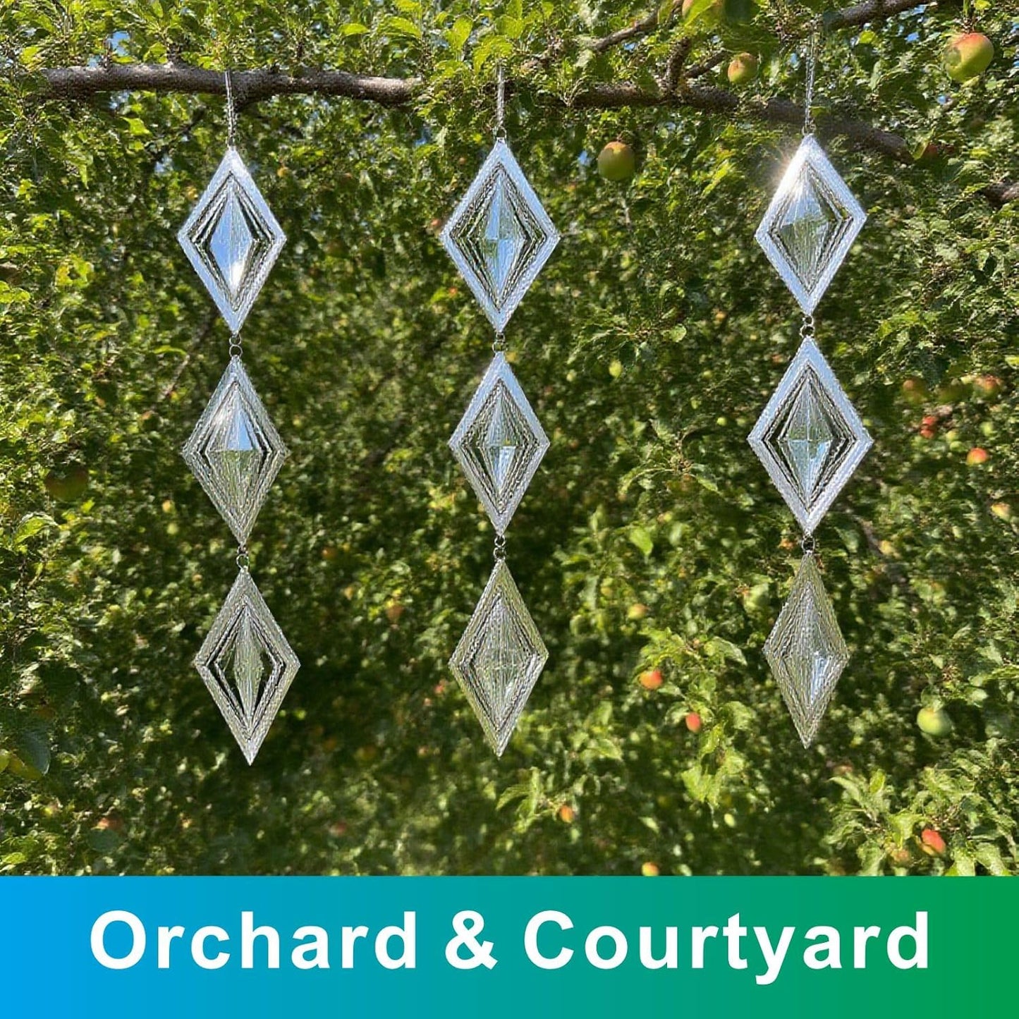 Shiny Metal Bird Reflectors Wind Spinners 360° Wind-Spinning Quiet Reflective Bird Deterrent Decor for Small Yard Orchard Bird-Prone Areas (Diamond-Shaped/Silver / 9 Pcs / 3 Set)