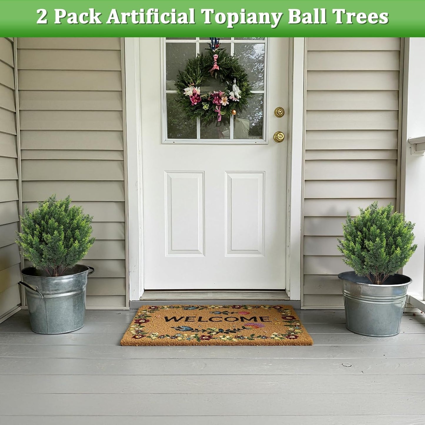 Shinoske 23.8" Artificial Cedar Topiary Ball Trees,Set of 2 Outdoor Fa