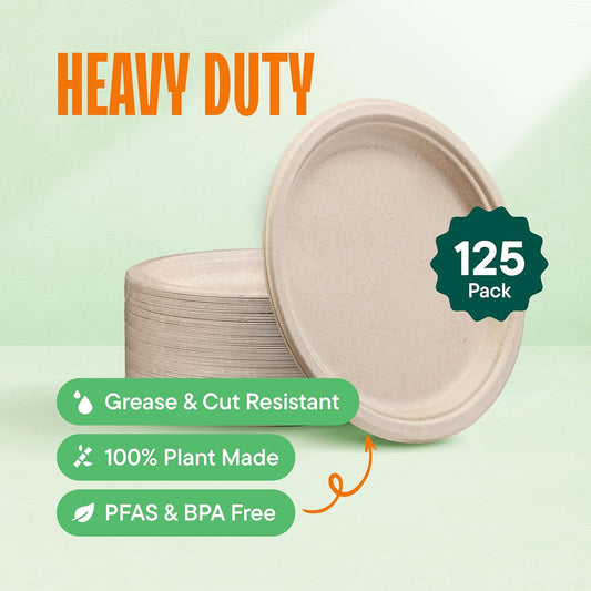 Paper Plates, 100% Compostable Heavy Duty Disposable 10 Inch Plate - [