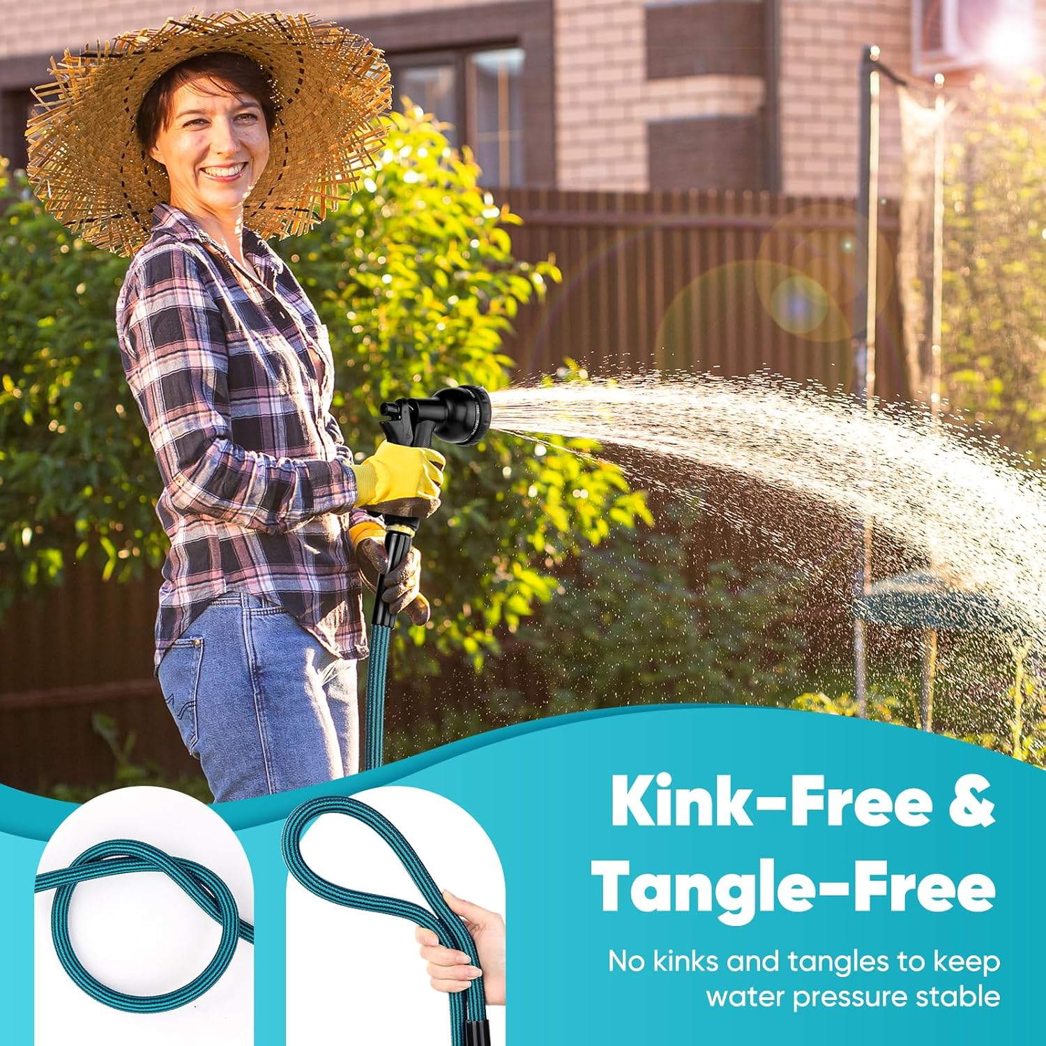 Garden Hose 50ft, Non-Expanding Water Hose Ultra Lightweight, Kink-Fre