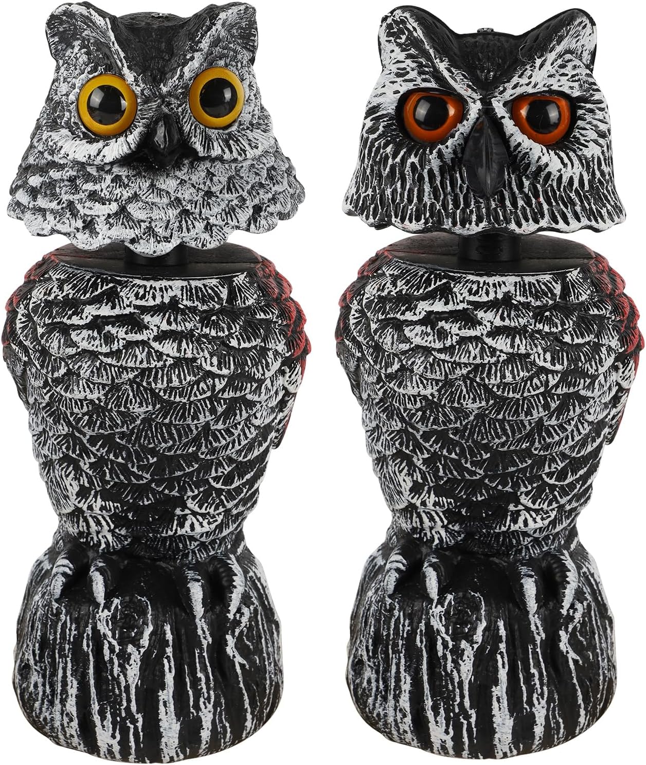 Hausse 2 Pack Fake Owl Decoy Bird Scarecrow Sculpture, 11.2 inch Wagging Head Plastic Owl Scare Birds Away, Owls Statue Nature Enemy Horned Pest Repellent for Outdoor Garden Yard