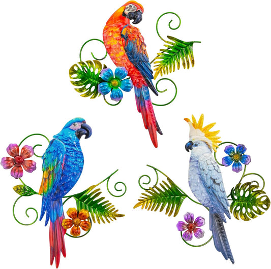 J-Fly Metal Parrots Wall Decor Outdoor Decorations for Yard Garden Dec