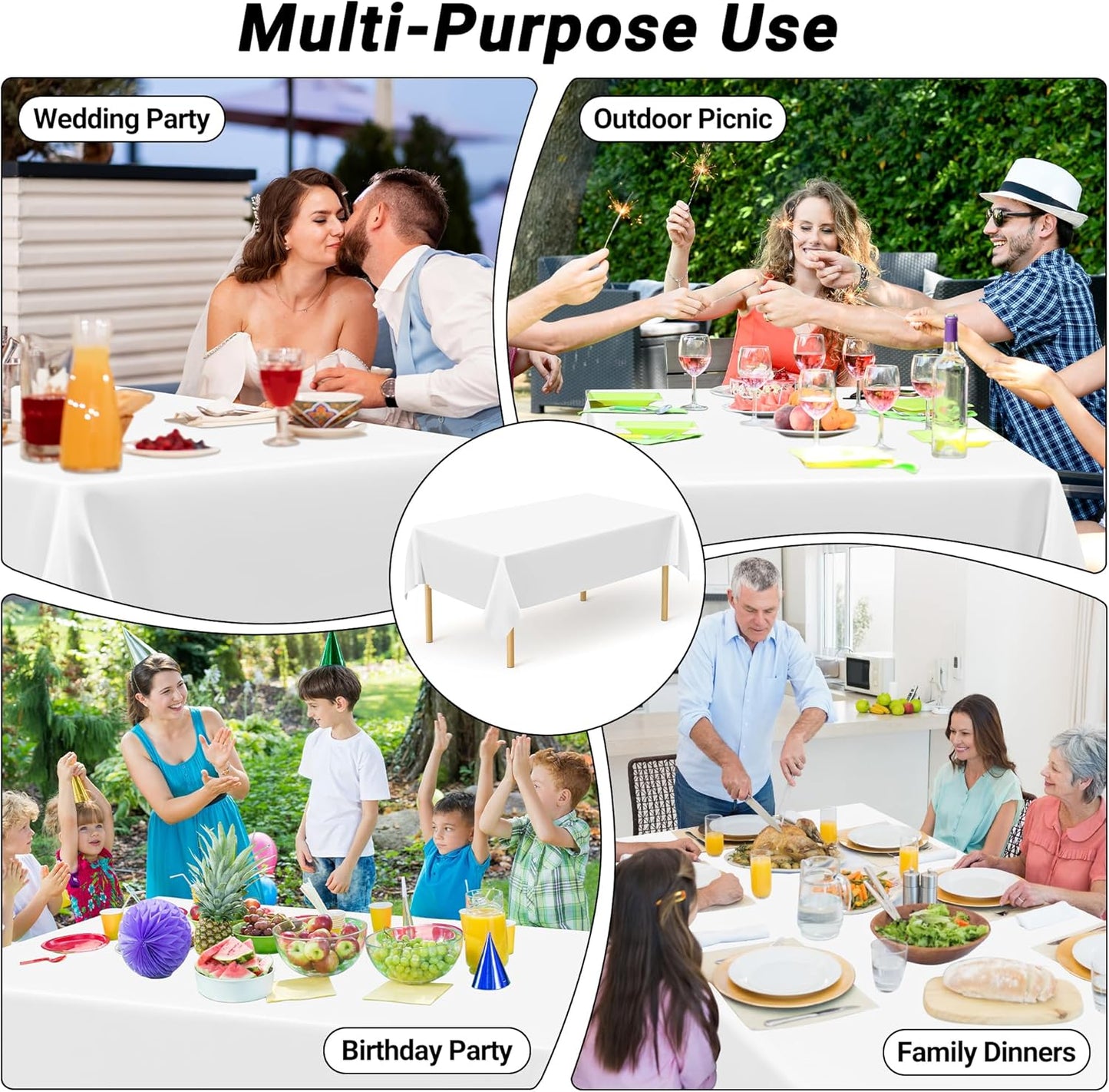 4 Packs White Plastic Tablecloth, Sturdy Disposable Table Cloth, 54 X 