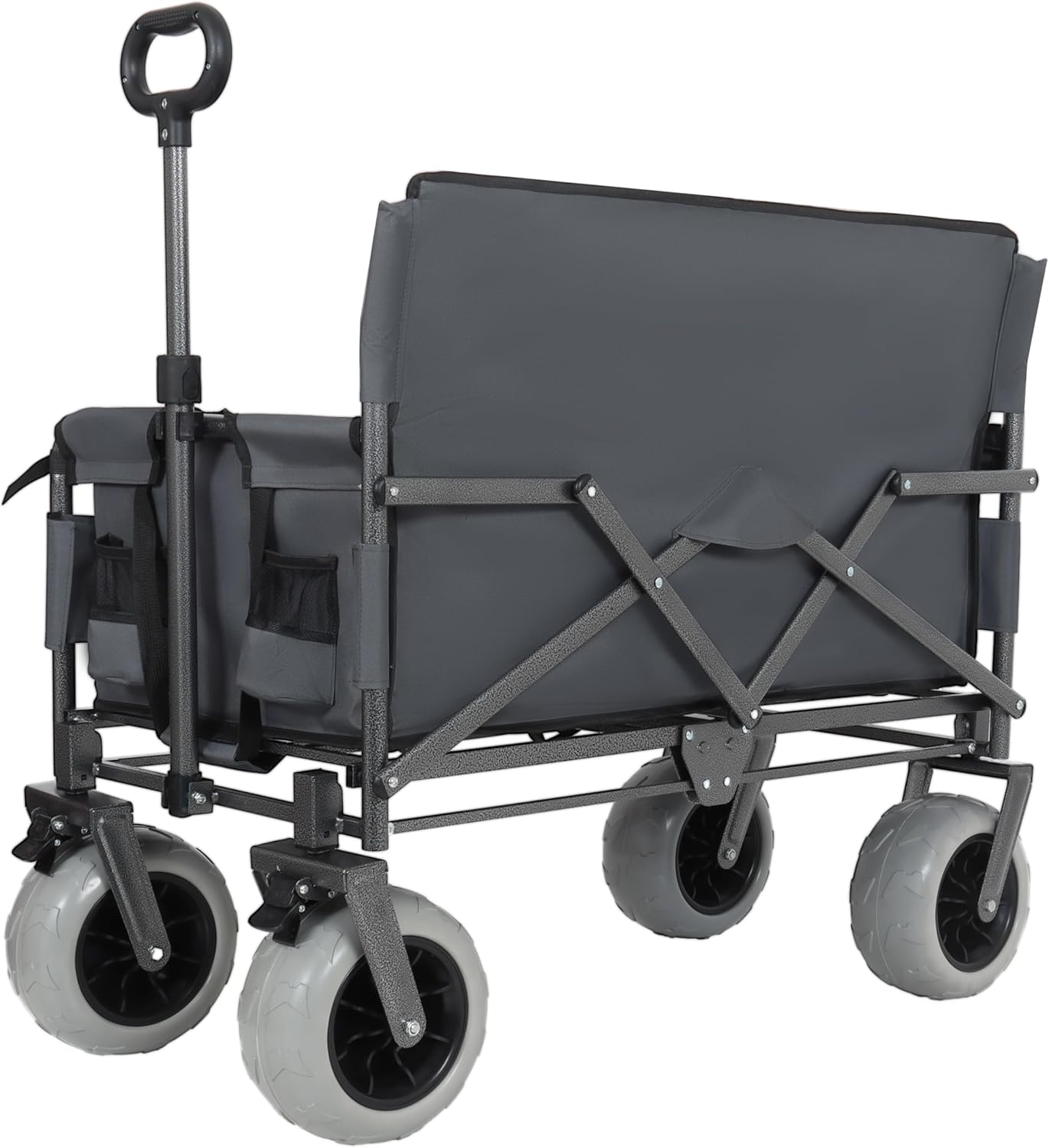 3-in-1 Folding Wagon with Bench Seat – 500lbs Capacity,Reinforced Carbon Steel Frame, 180L Cargo Space– Perfect for Camping, Beach, Outdoor Events & Heavy-Duty Hauling (Gray)