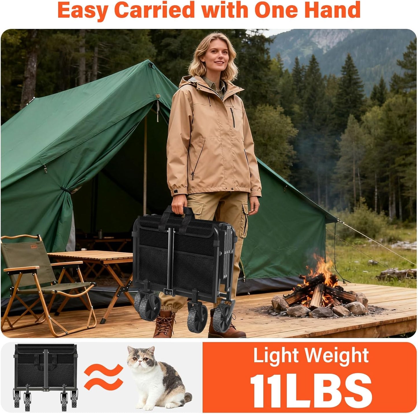 Wagons Carts Foldable - Portable Folding Collapsible Wagons with Wheels - Heavy Duty Utility Carts for Groceries, Shopping, Camping, Sports, Garden，Beach - Black