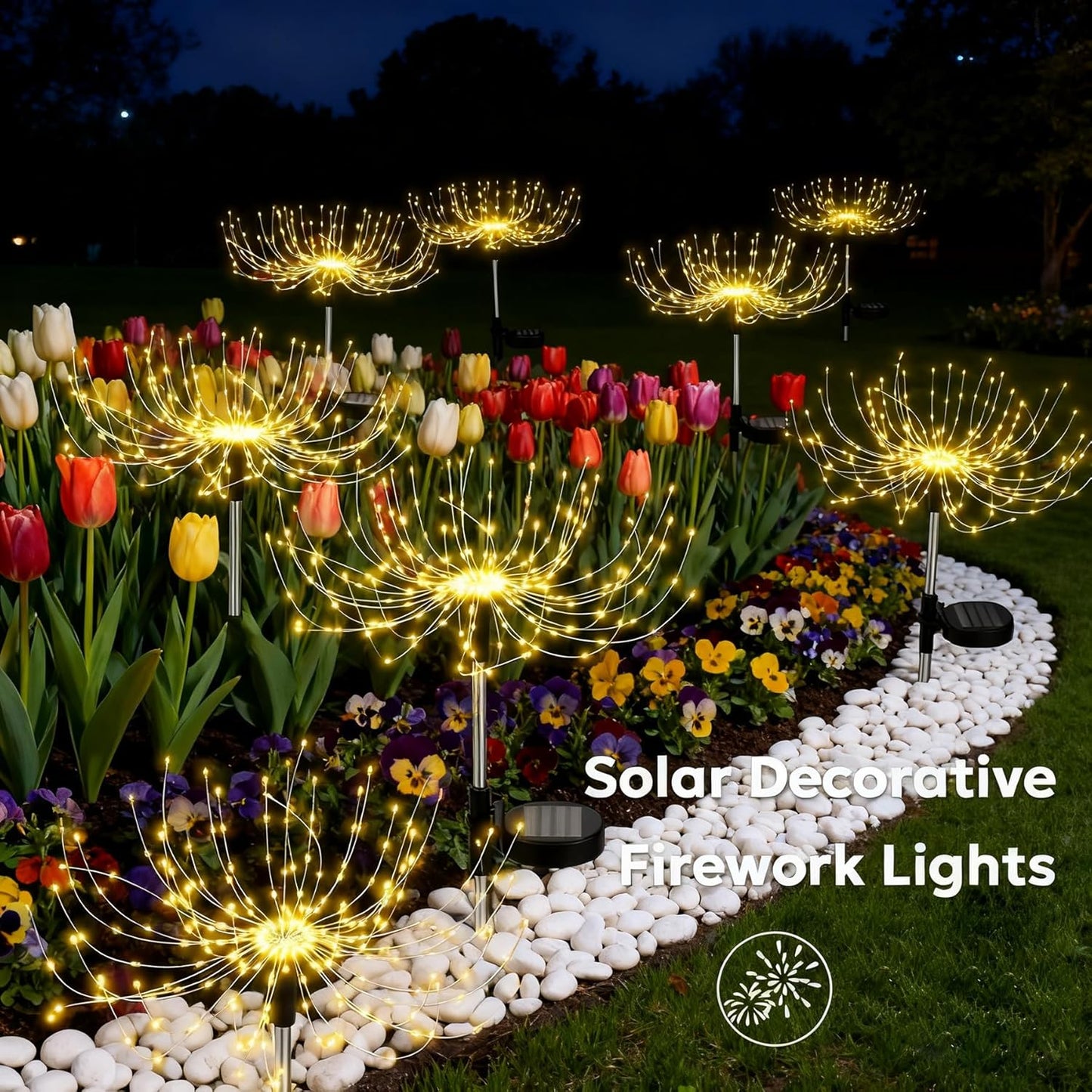 4 Pack Solar Firework Lights, 200 LED Outdoor Waterproof Garden Decorative Lights, for Party, Home, Christmas Decoration (Warm Ligh)