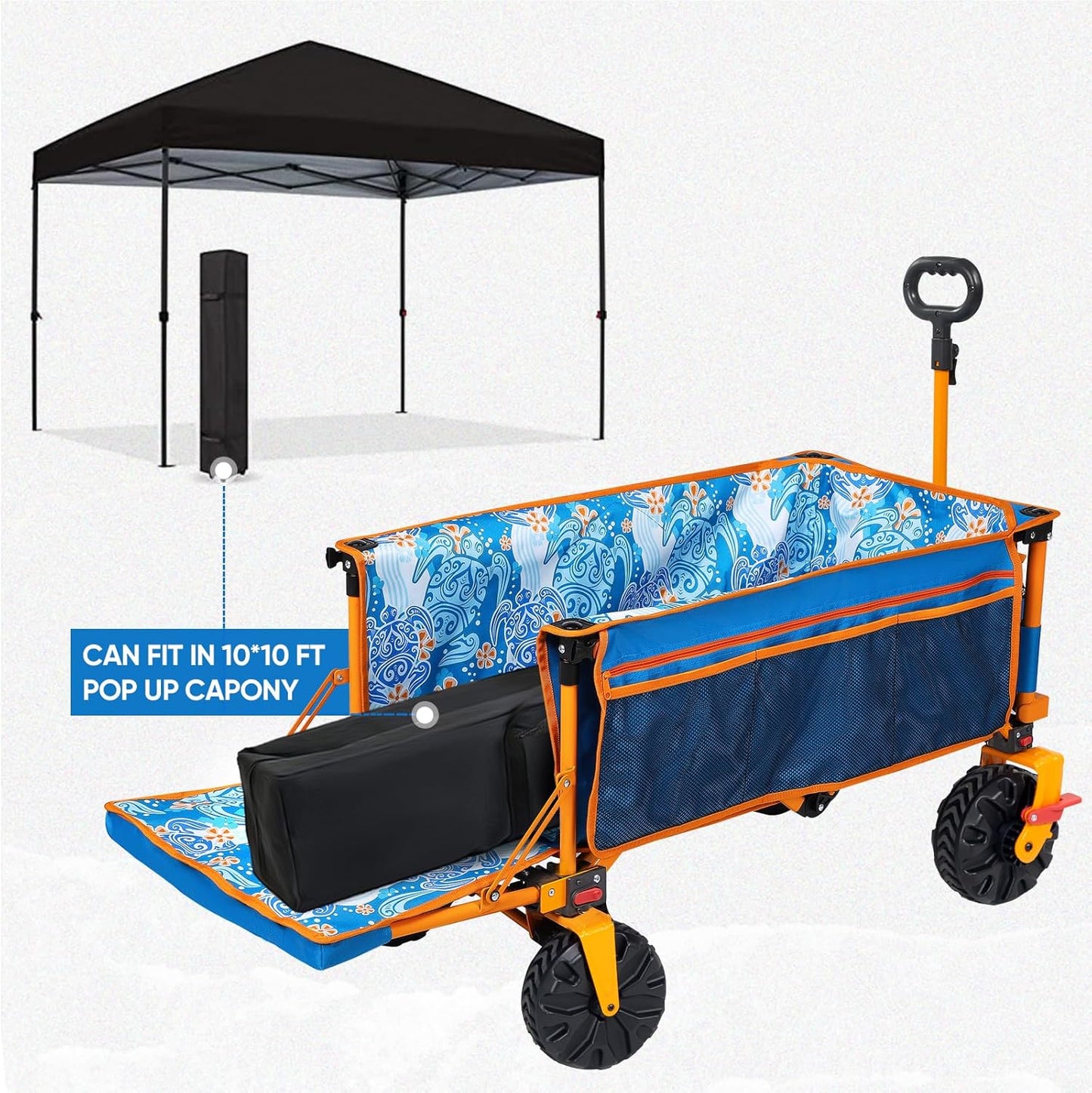 Old Bahama Bay 300lbs Extra Long 49" L Beach Wagon with Big Wheels with Brake for Sand, Collapsible Utility Beach Cart Heavy Duty Folding Wagon,Ideal for Outdoor Sand Camping Garden Pet