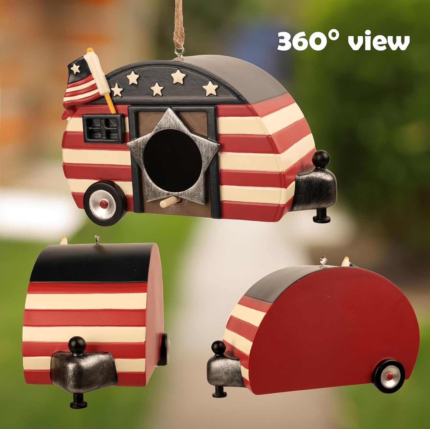 Hanging Bird House for Outside, Hand-Painted American Flag Cute Birdhouse for Garden Decorative Houses for Bluebird Finch Cardinals, Best Gift for Birdman Family Friend