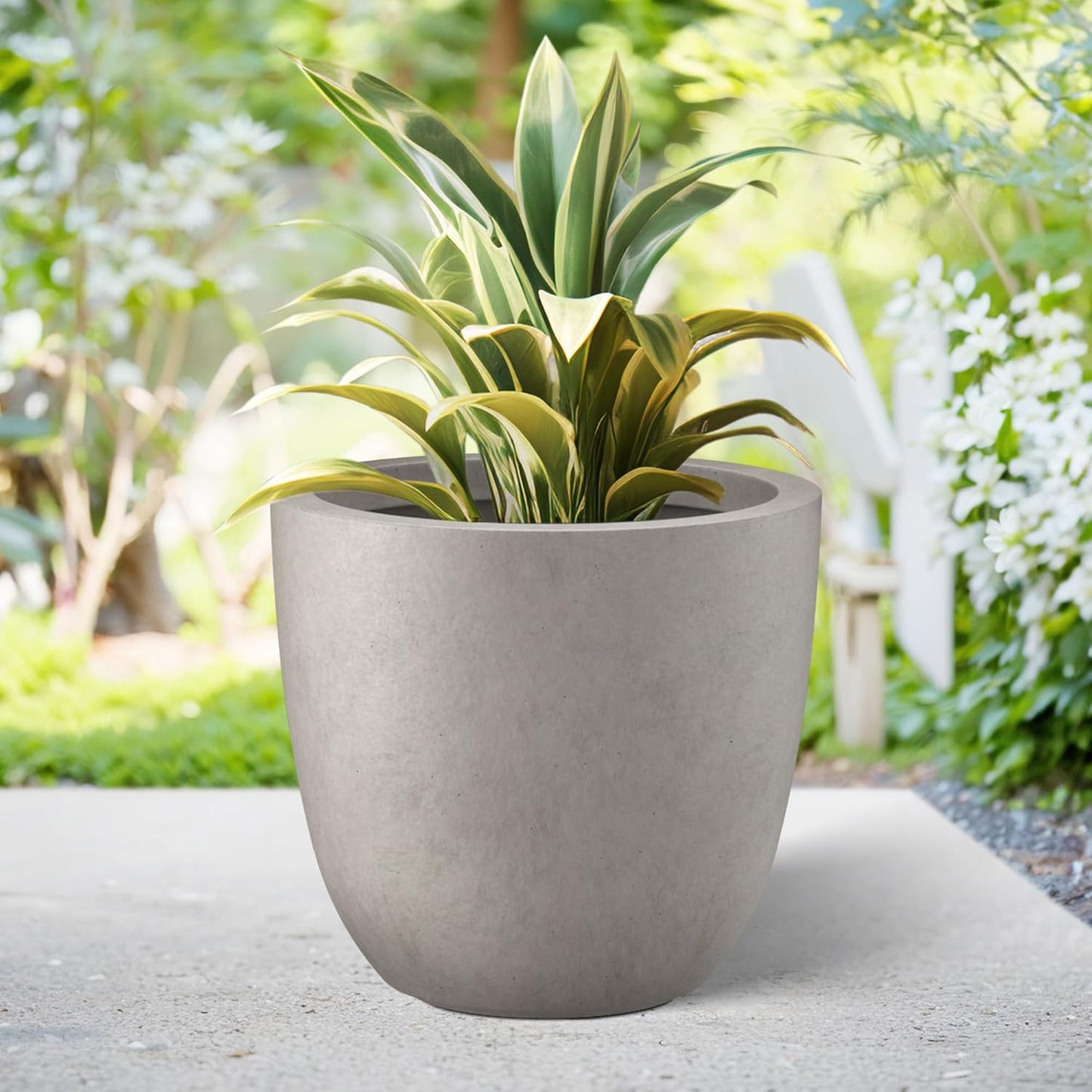 Kante 18 Inch Dia Round Concrete Planter, Indoor Outdoor Large Plant P